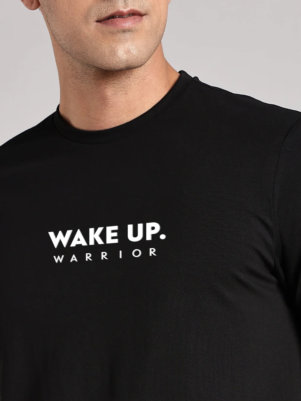 Solid Men's Premium Muscle Fit Cotton Crew T-shirt Wake Up Warrior Brave Black