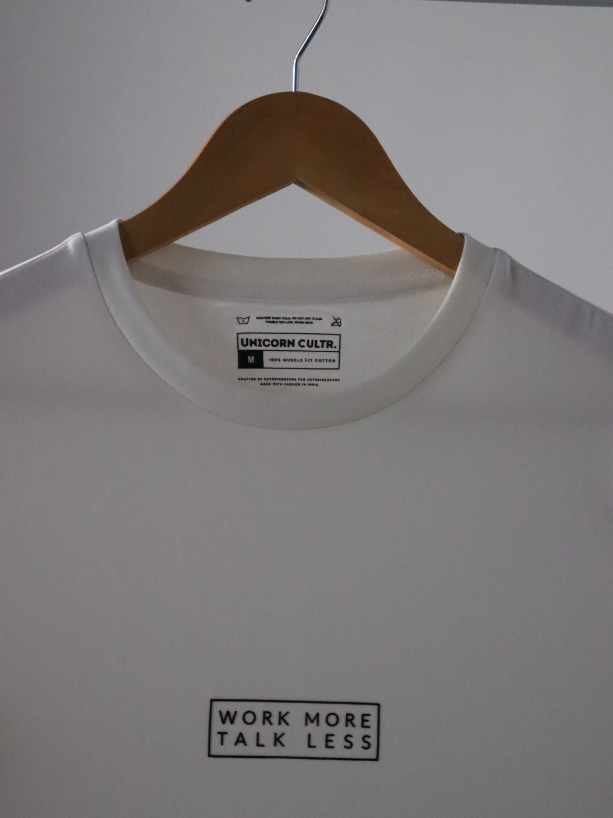 Solid Men's Premium Muscle Fit Cotton Crew T-shirt Work More Talk Less Chalk White