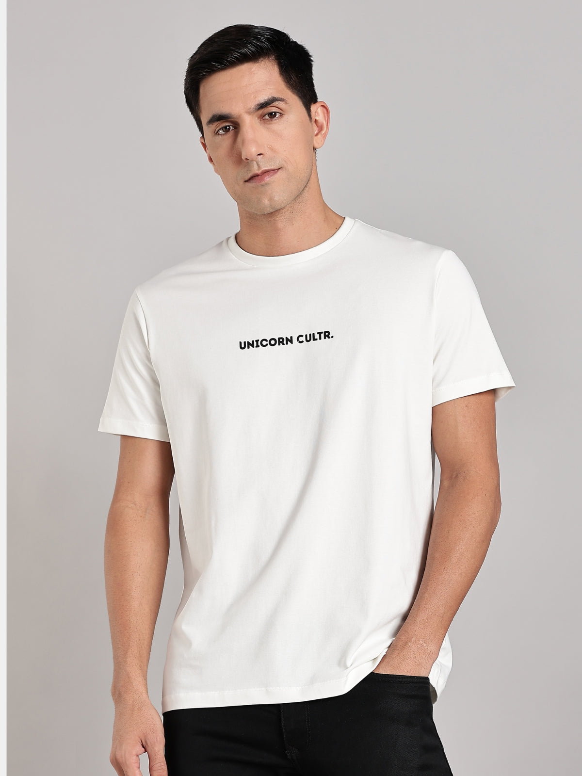 Black UC Signature Men's Soft Premium 100% Cotton Crew T-Shirt Whiteboard White