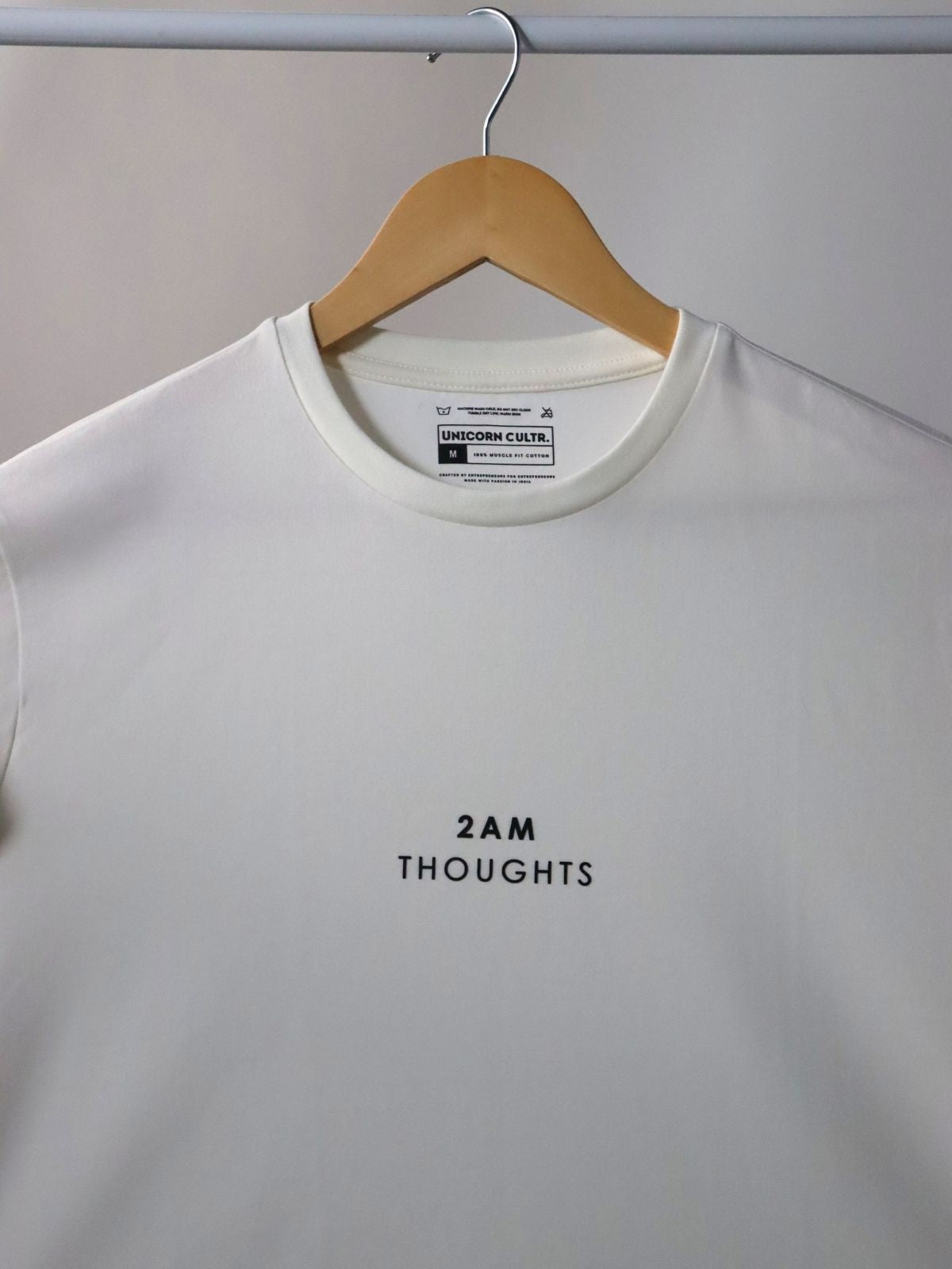 Solid Men's Premium Muscle Fit Cotton Crew T-shirt 2AM Thoughts Chalk White