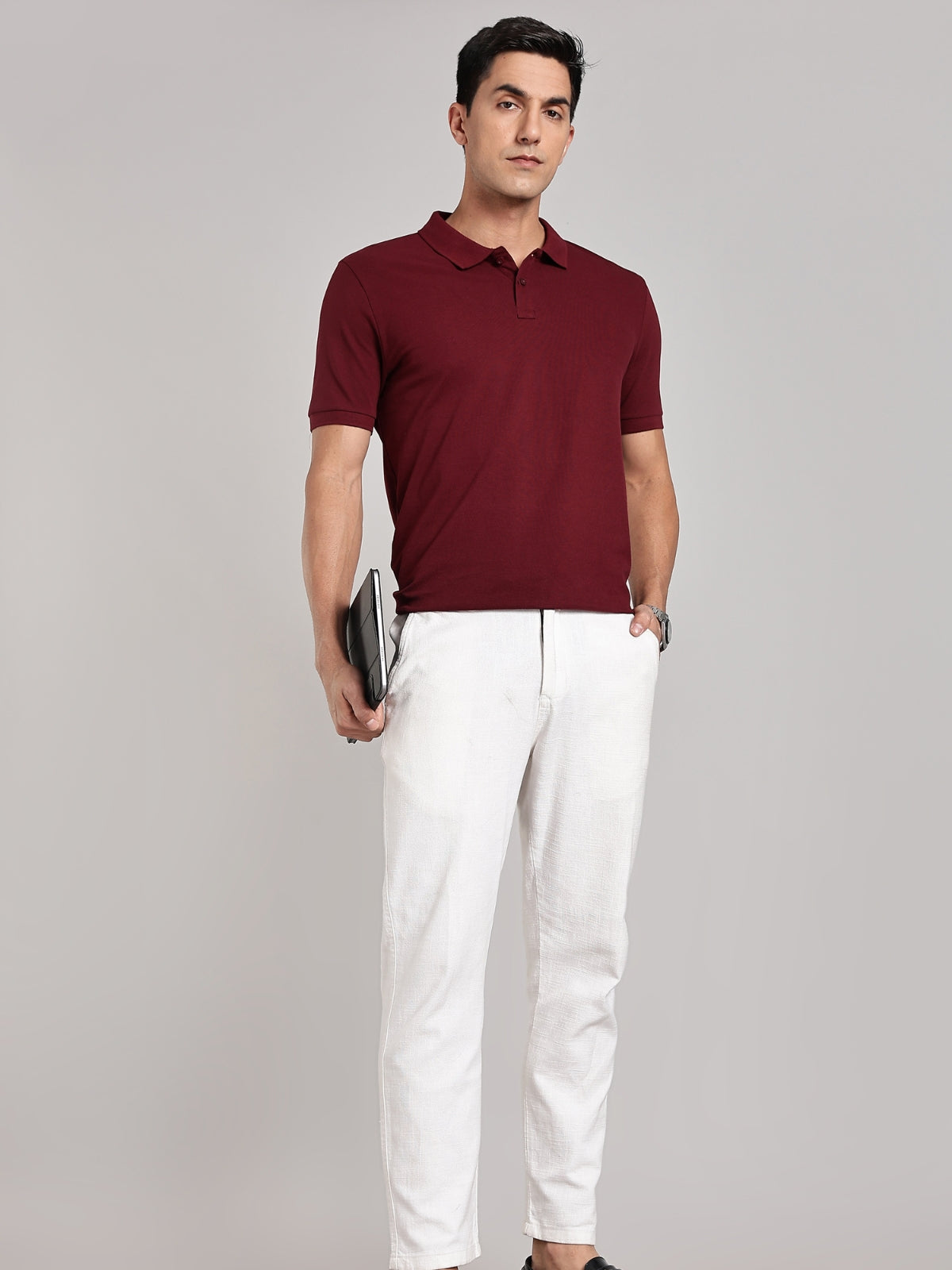 Solid Men's Premium Muscle Fit Cotton Polo T-shirt Workday Wine