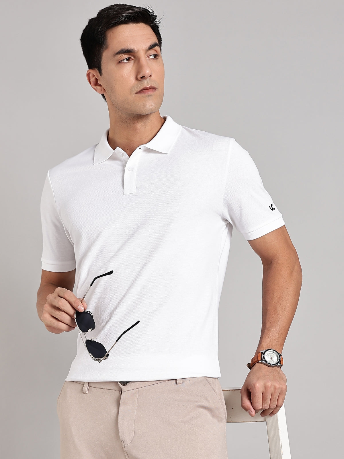 Solid Men's Soft Premium 100% Cotton Polo T-Shirt Iconic White