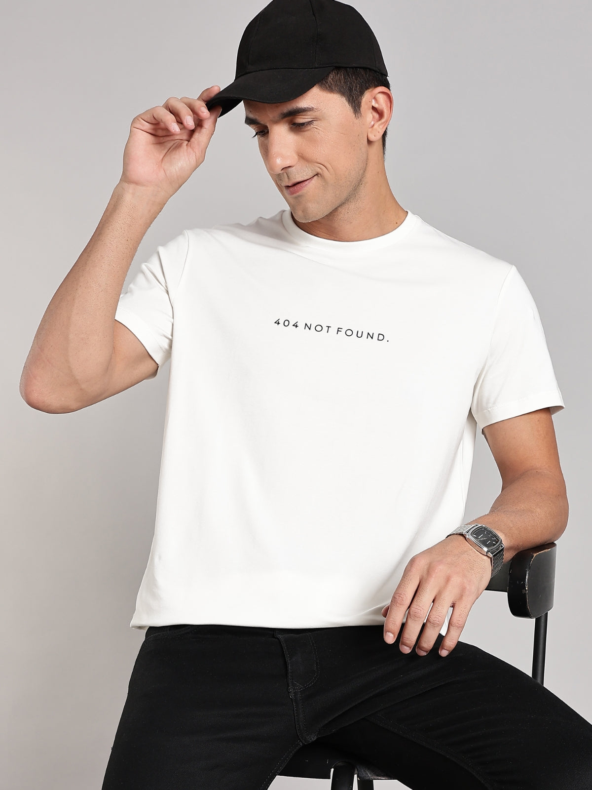 Solid Men's Premium Muscle Fit Cotton Crew T-shirt 404 Not Found Chalk White