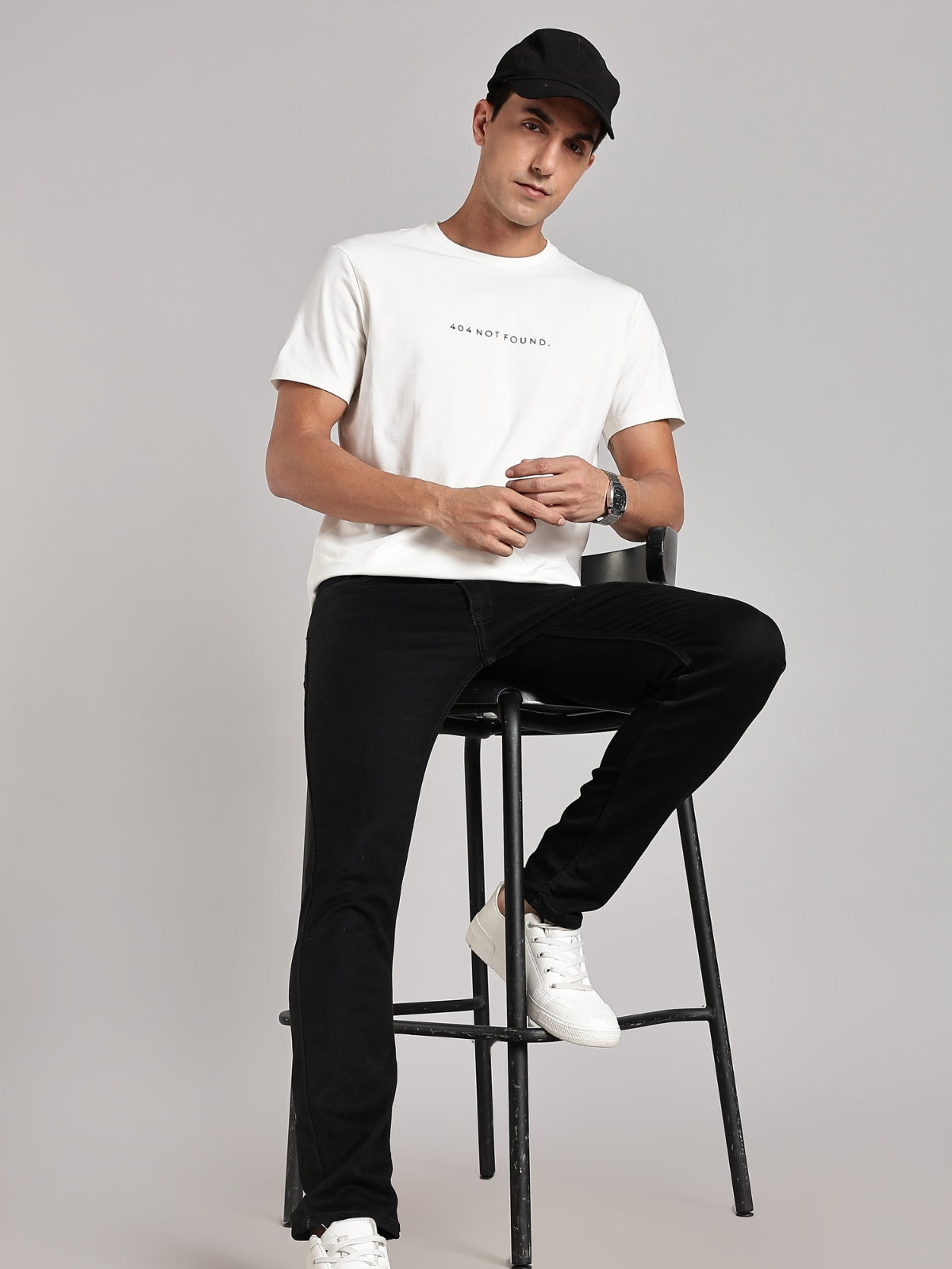 Solid Men's Premium Muscle Fit Cotton Crew T-shirt 404 Not Found Chalk White