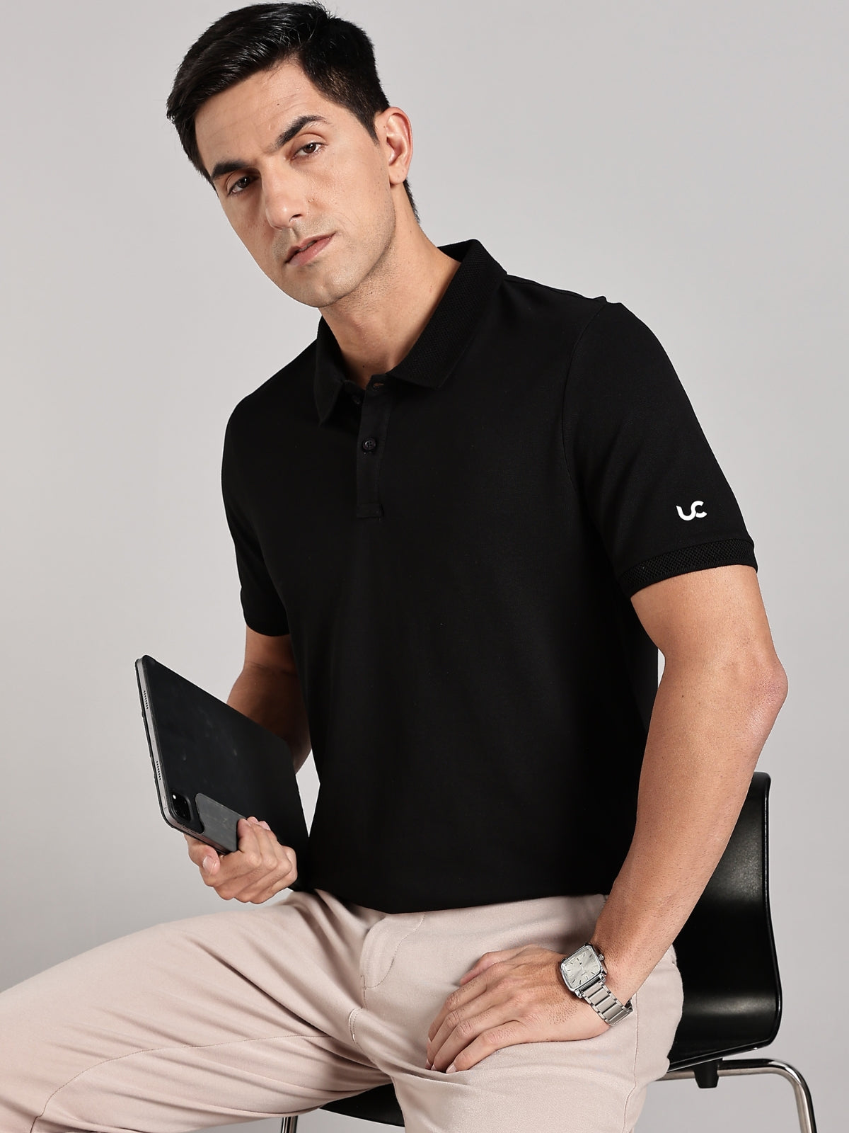 Solid Men's Premium Muscle Fit Cotton Polo T-shirt Bold Black