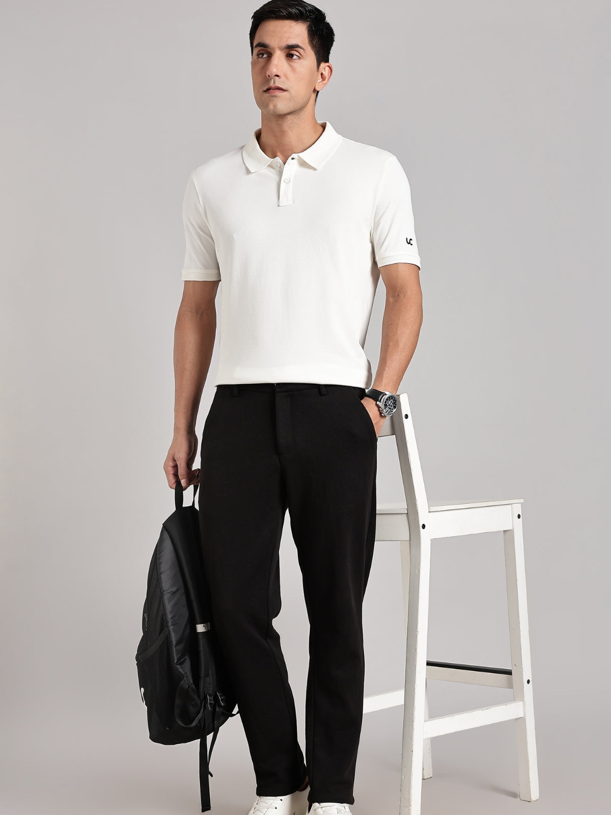 Solid Men's Premium Muscle Fit Cotton Polo T-shirt Offbeat White
