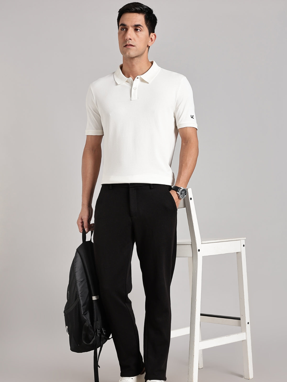 Solid Men's Premium Muscle Fit Cotton Polo T-shirt Offbeat White