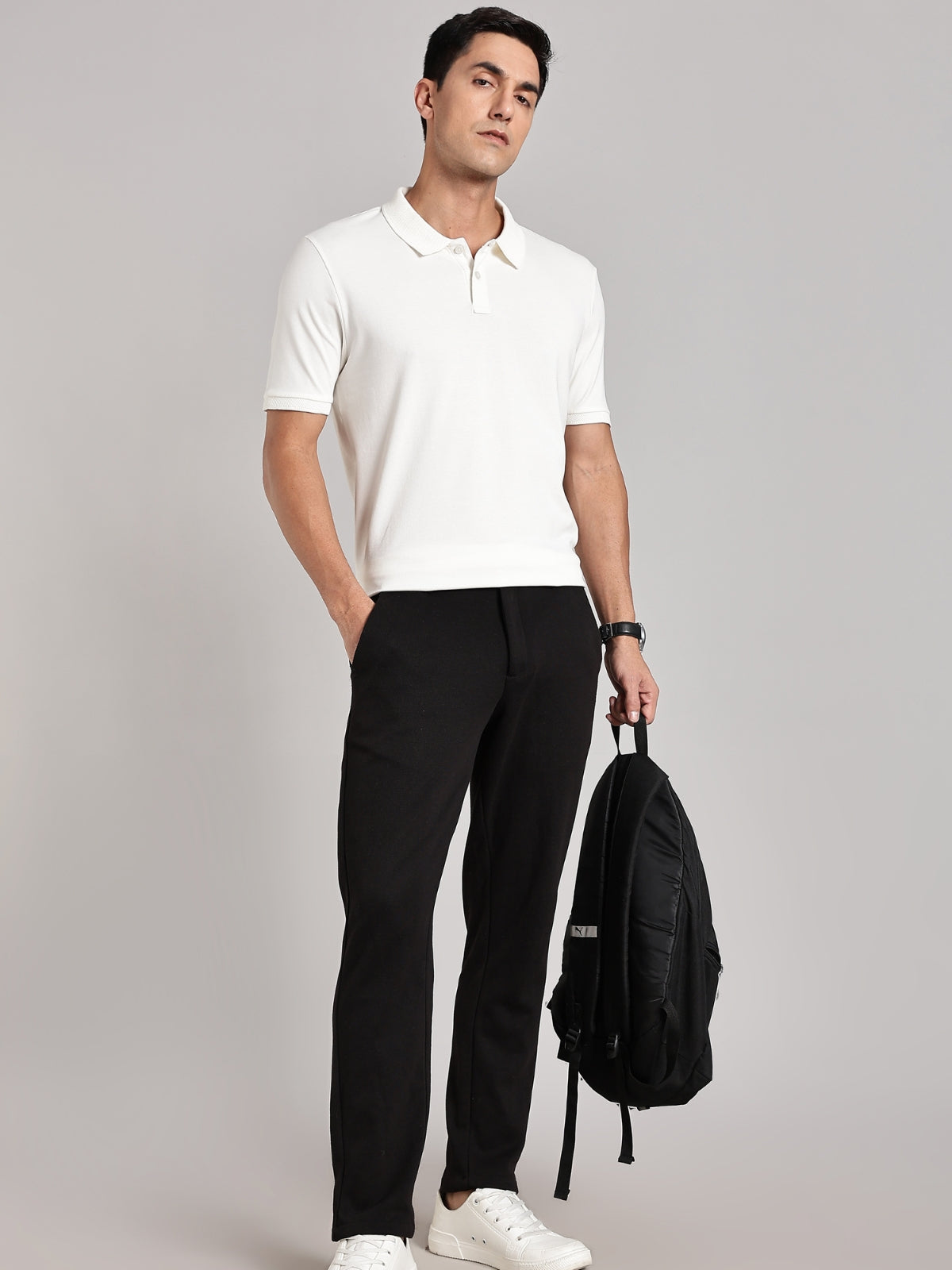 Solid Men's Premium Muscle Fit Cotton Polo T-shirt Offbeat White