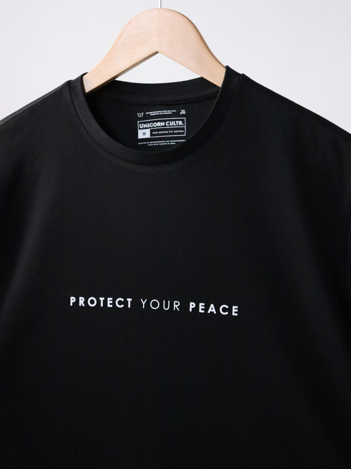 Solid Men's Premium Muscle Fit Cotton Crew T-shirt Protect your peace Brave Black