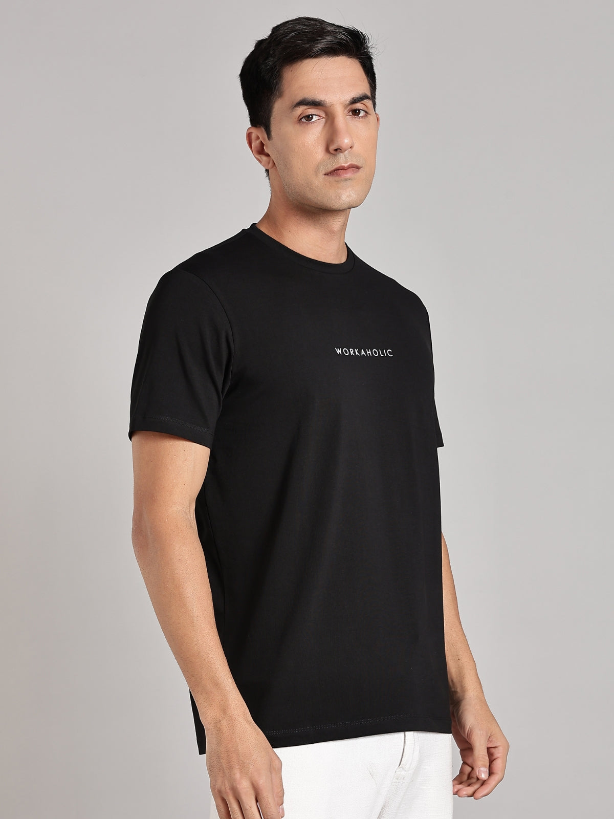 Solid Men's Premium Muscle Fit Cotton Crew T-shirt Workaholic Brave Black