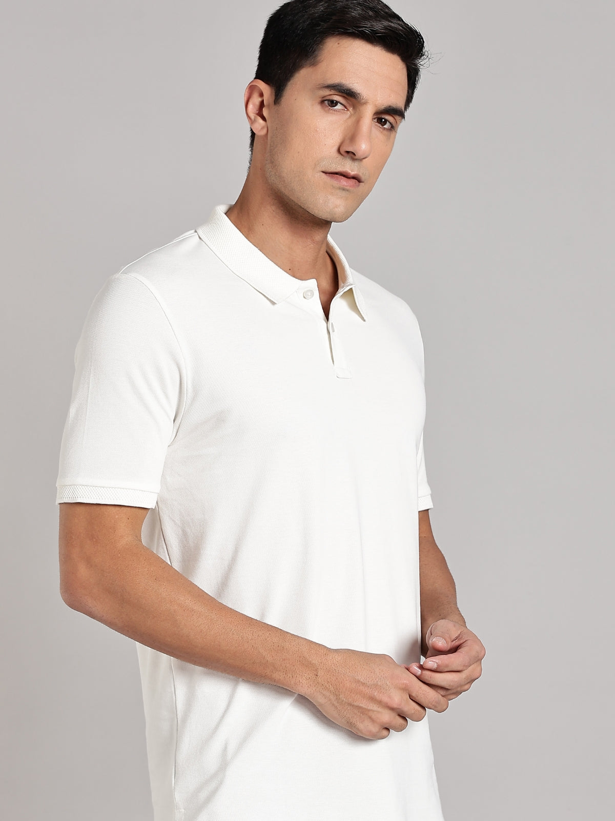 Solid Men's Premium Muscle Fit Cotton Polo T-shirt Offbeat White