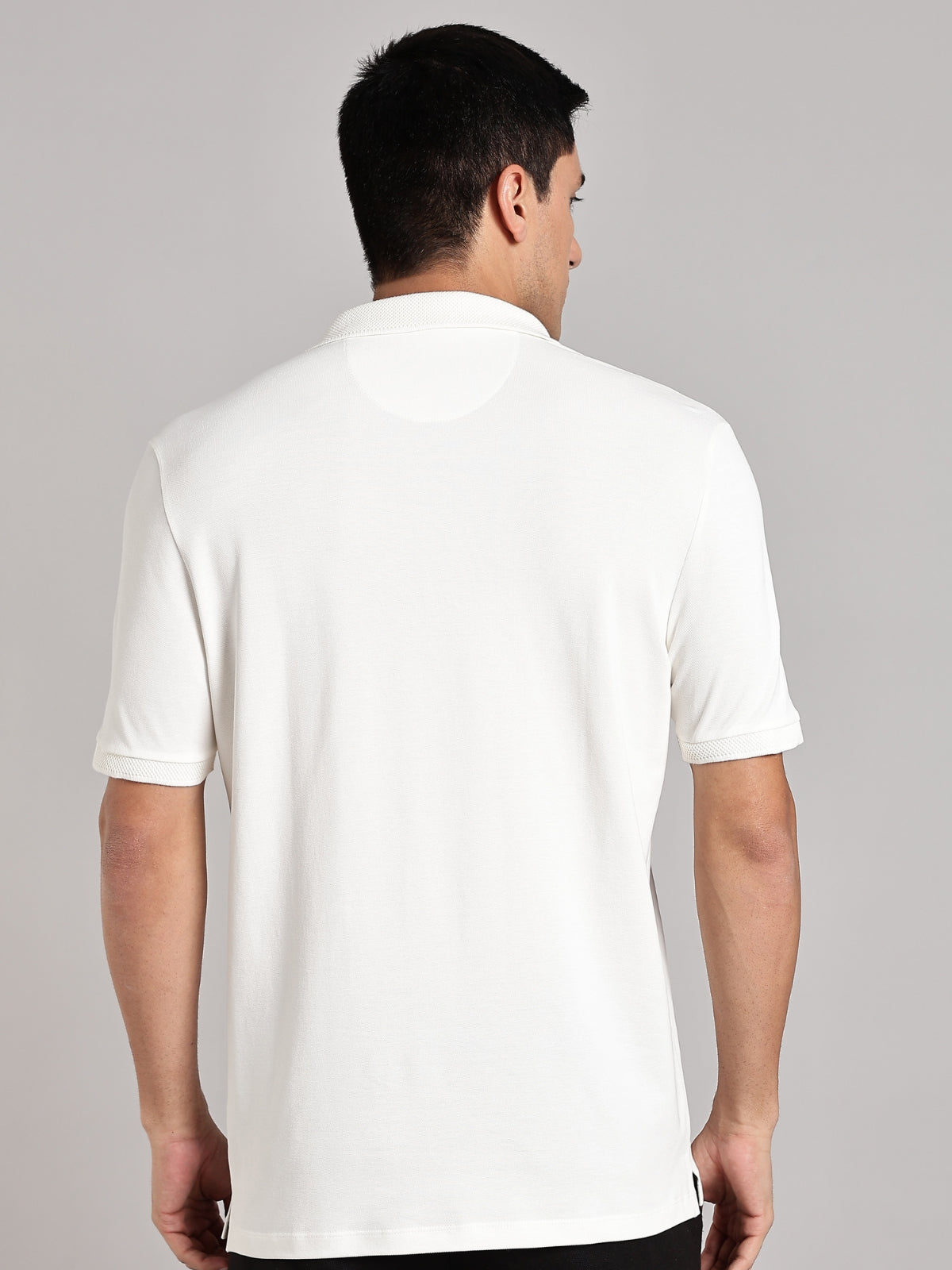 Solid Men's Premium Muscle Fit Cotton Polo T-shirt Offbeat White