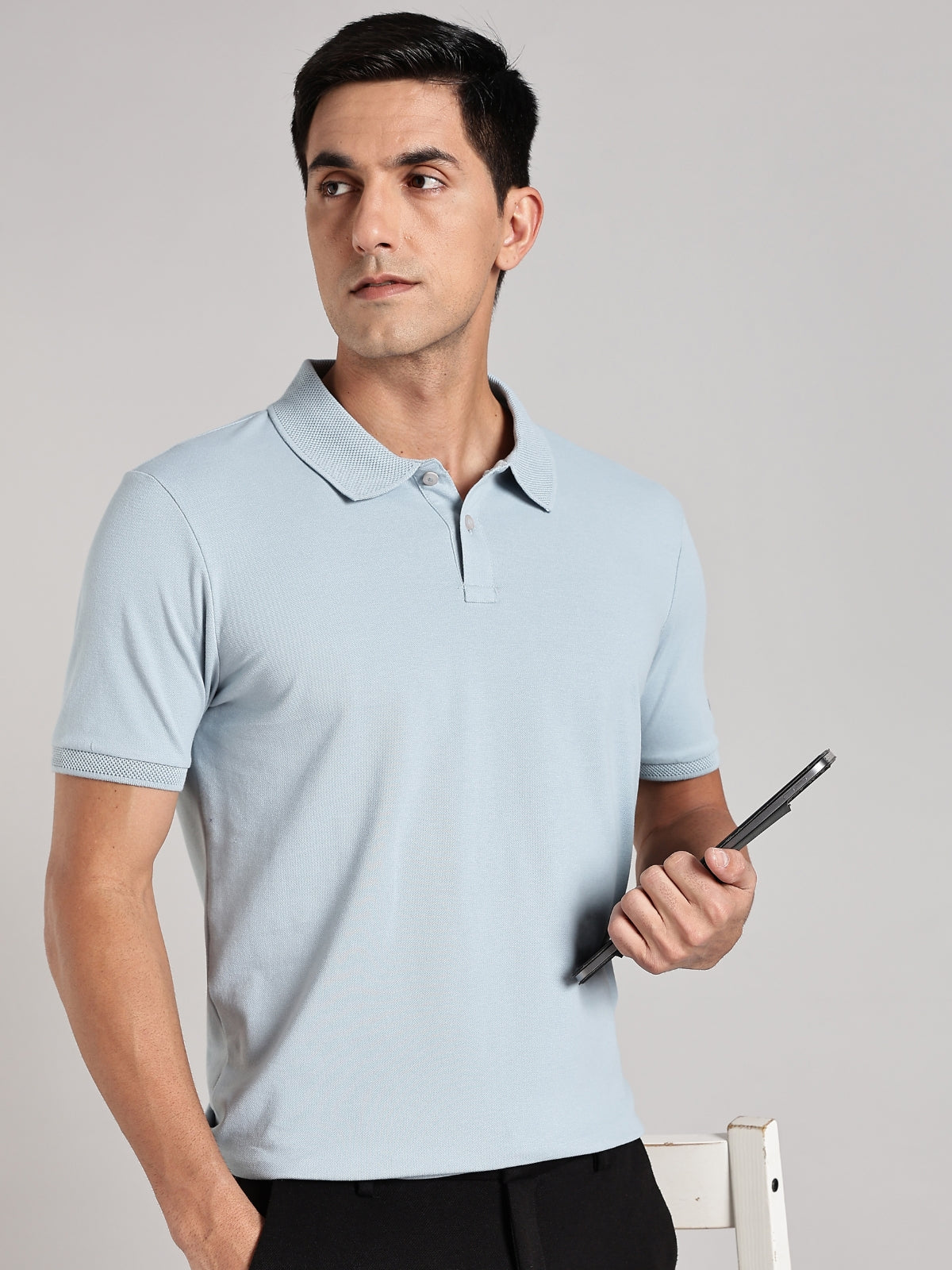 Solid Men's Premium Muscle Fit Cotton Polo T-shirt Bubble Blue