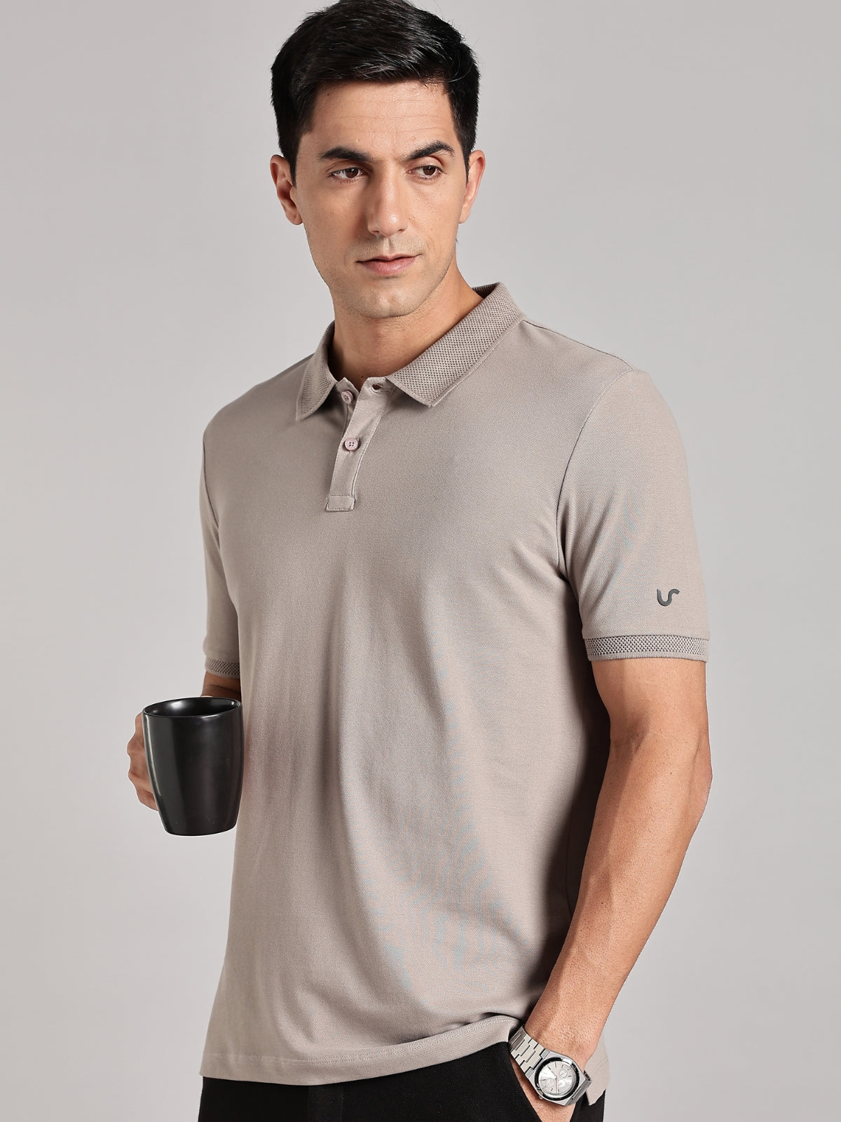Solid Men's Premium Muscle Fit Cotton Polo T-shirt Atomic Aluminium