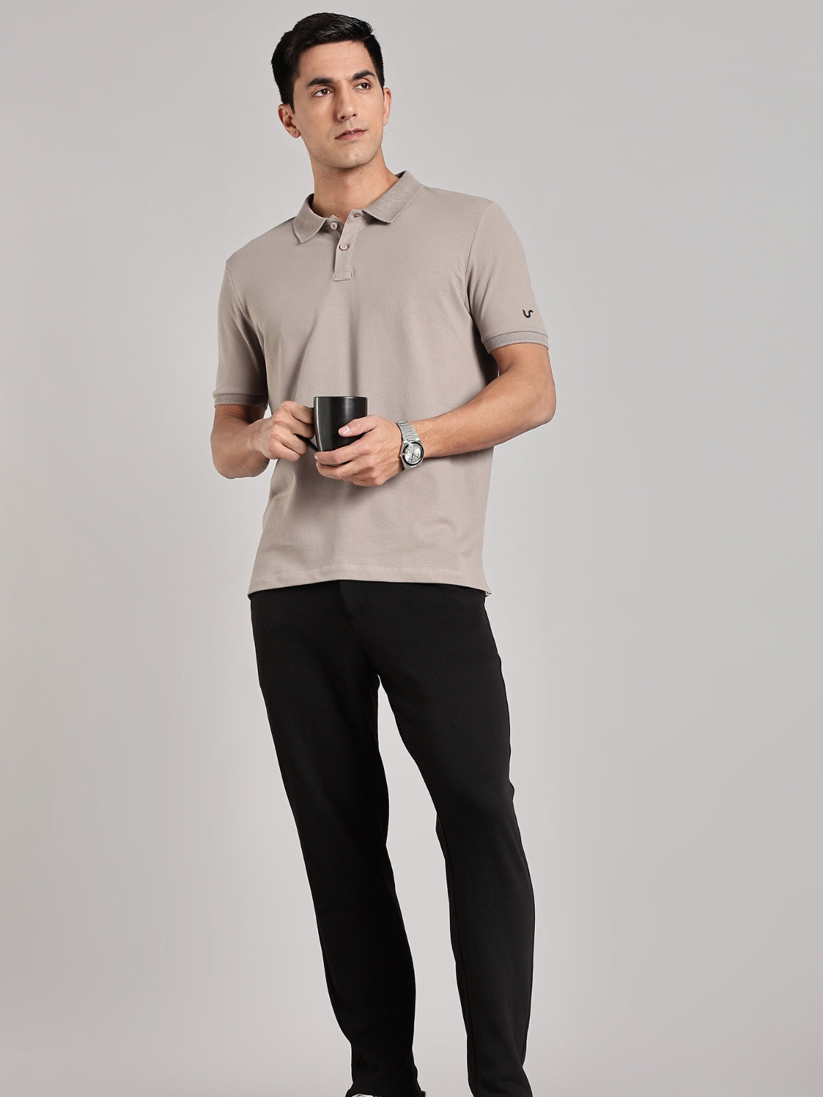 Solid Men's Premium Muscle Fit Cotton Polo T-shirt Atomic Aluminium