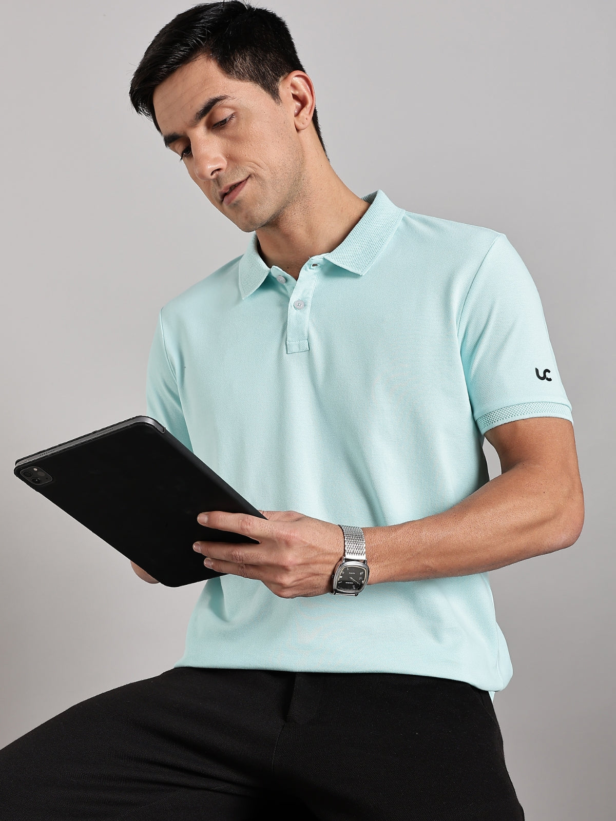 Solid Men's Premium Muscle Fit Cotton Polo T-shirt Memory Mint