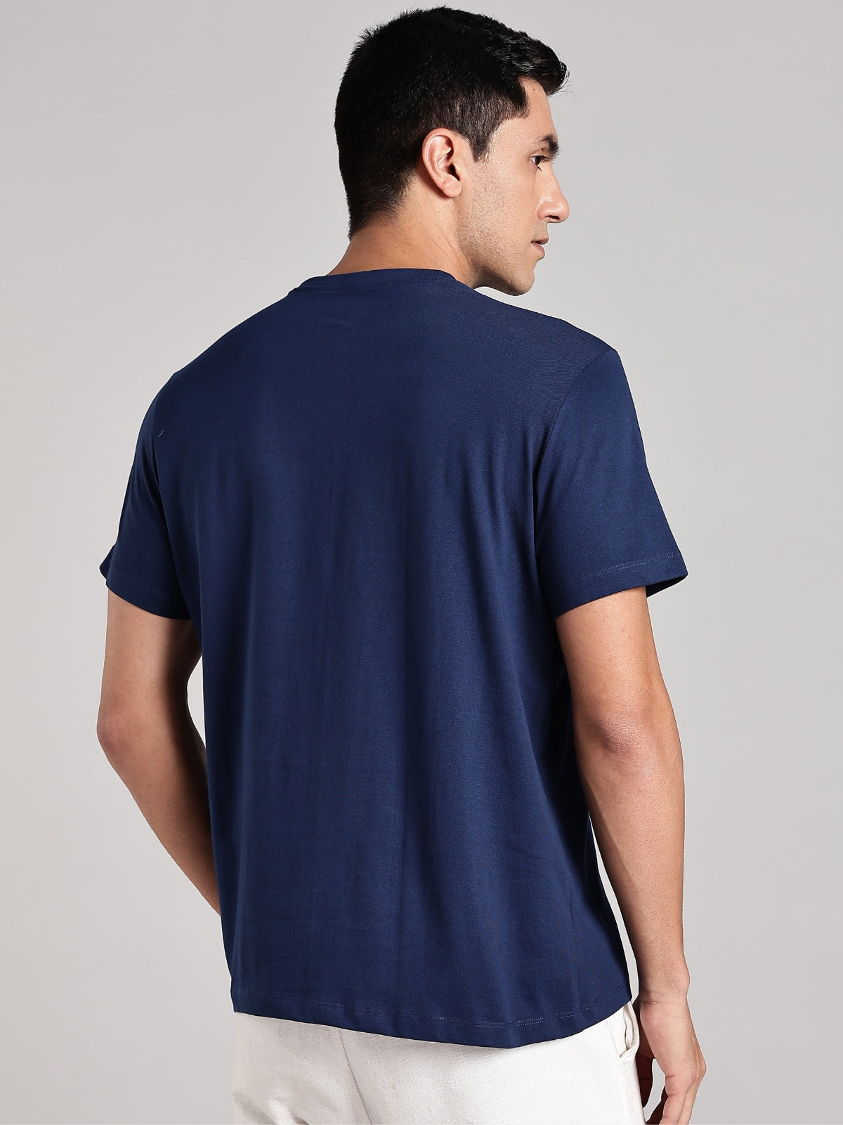 Solid Men's Premium Muscle Fit Cotton Crew T-Shirt Selectively Extroverted Novel Navy