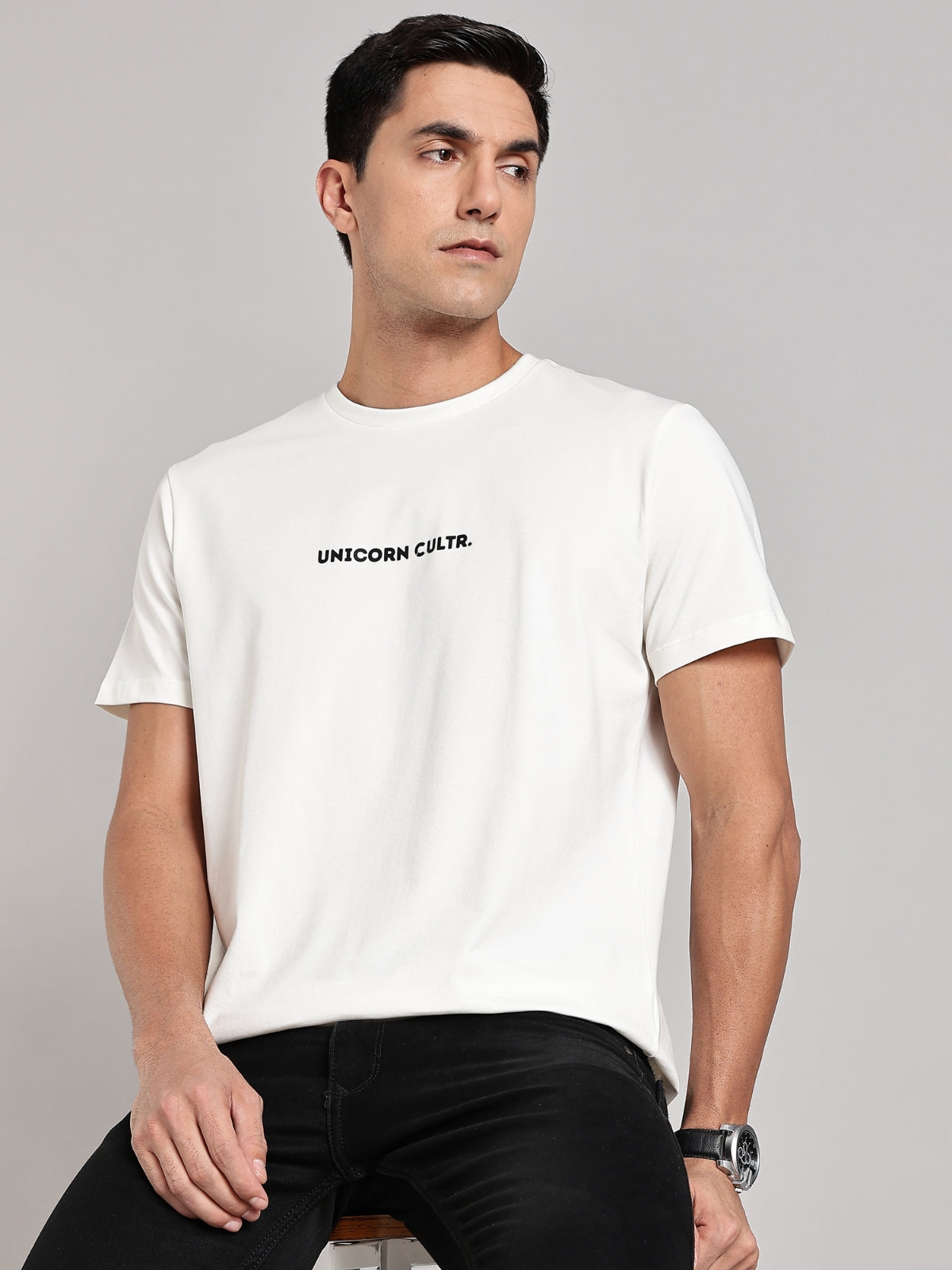 Black UC Signature Men's Soft Premium 100% Cotton Crew T-Shirt Whiteboard White