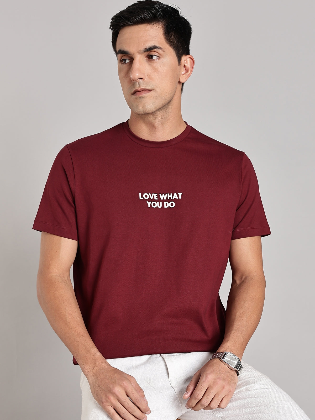 Solid Men's Premium Muscle Fit Cotton Crew T-shirt Love What You Do Workday Wine