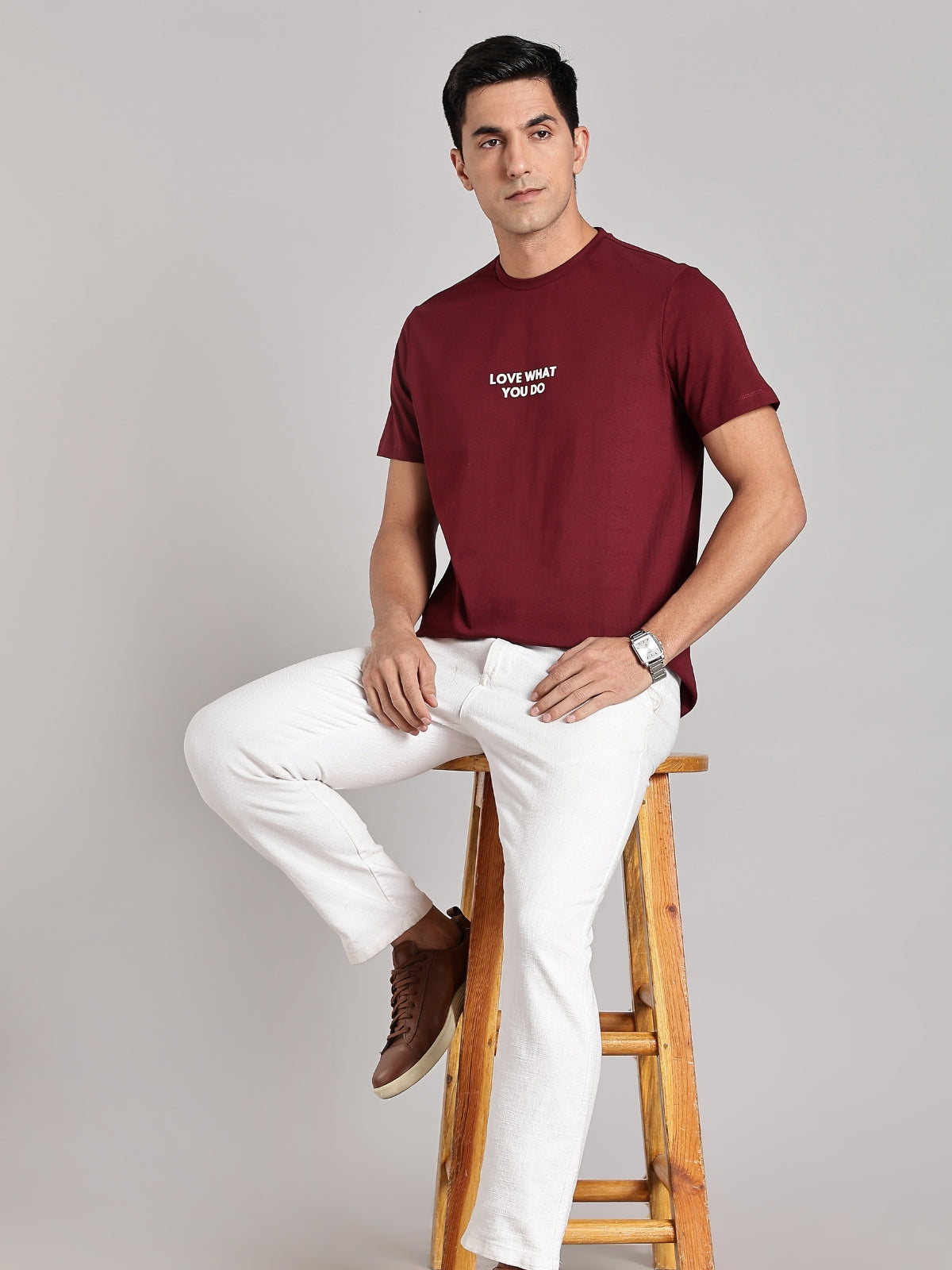 Solid Men's Premium Muscle Fit Cotton Crew T-shirt Love What You Do Workday Wine