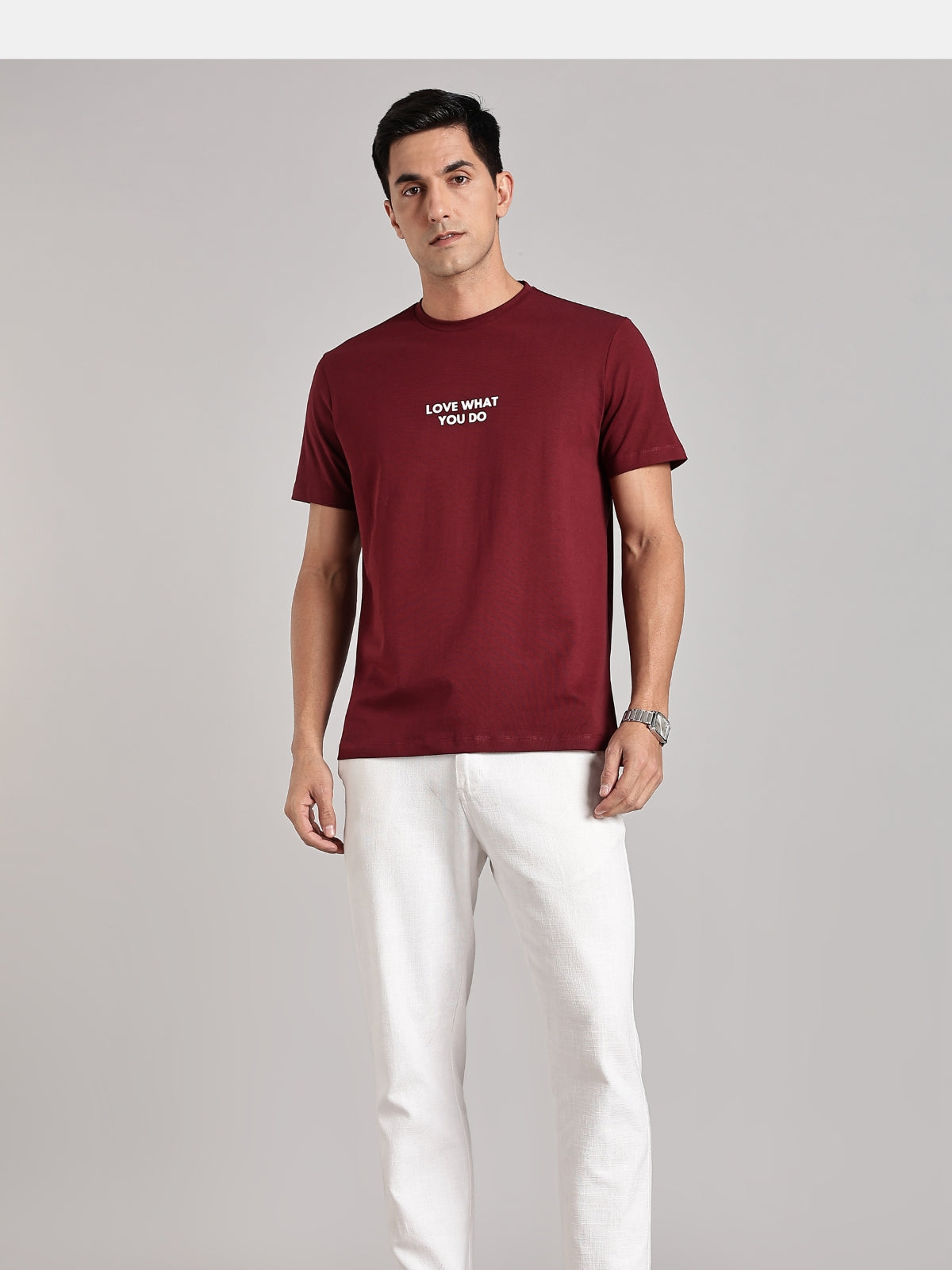 Solid Men's Premium Muscle Fit Cotton Crew T-shirt Love What You Do Workday Wine