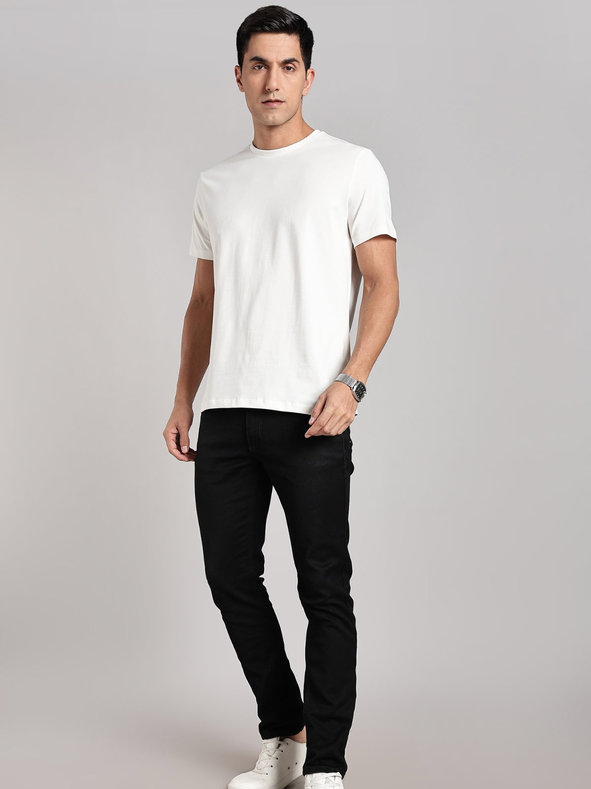 Solid Men's Premium Muscle Fit Cotton Crew T-Shirt Chalk White