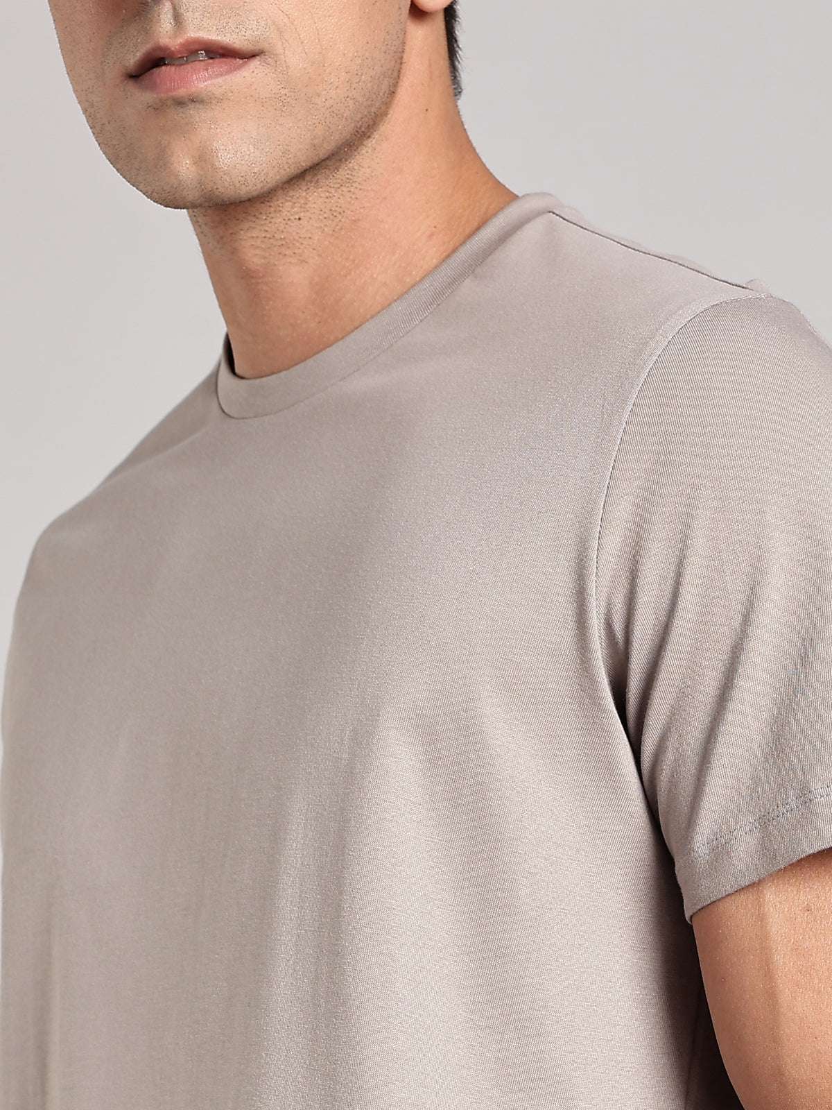 Solid Men's Soft Premium 100% Cotton Crew T-Shirt Geometrical Cheeta Smoke Melange