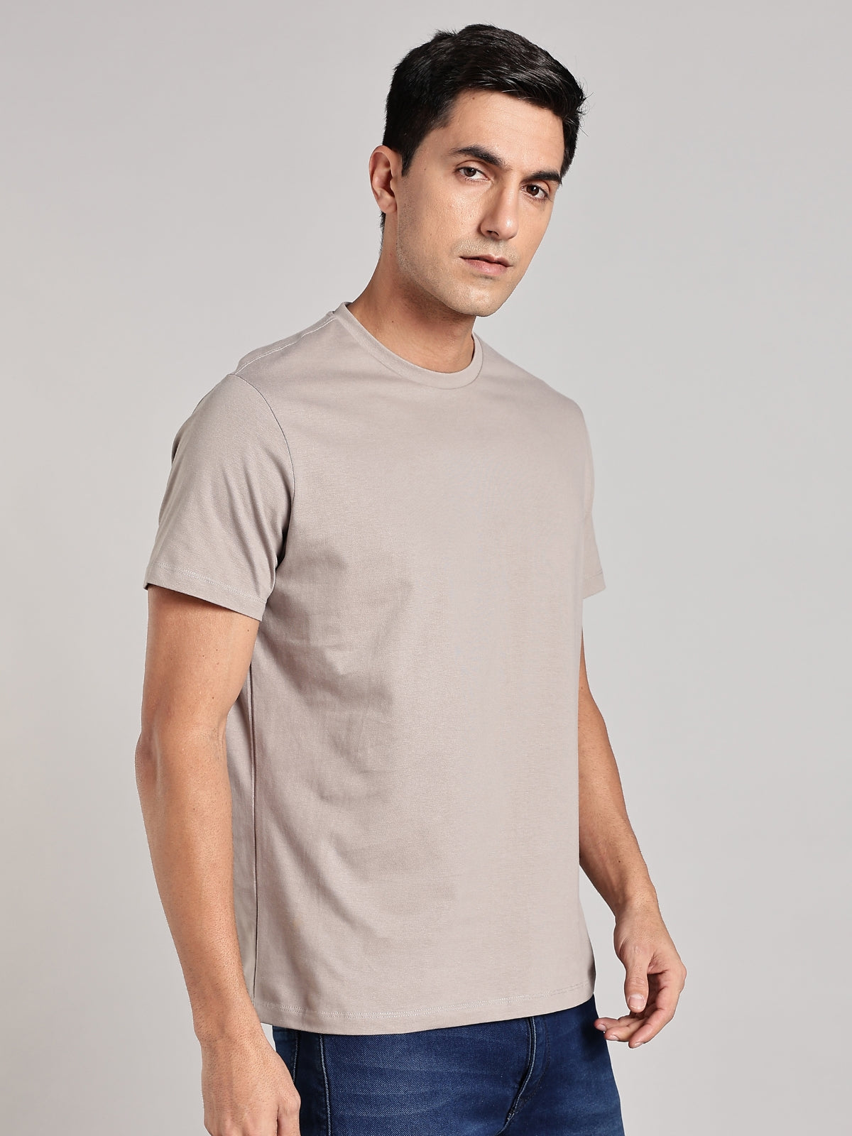 Solid Men's Soft Premium 100% Cotton Crew T-Shirt Door Blocks Smoke Melange
