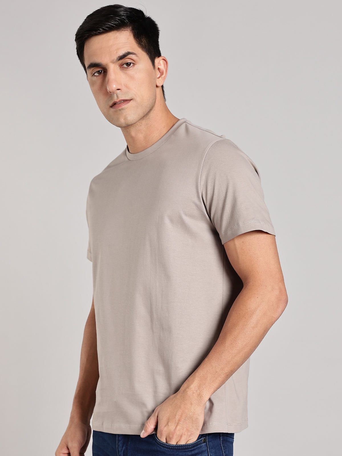 Solid Men's Premium Muscle Fit Cotton Crew T-shirt Lines Limited Edition Atomic Aluminium