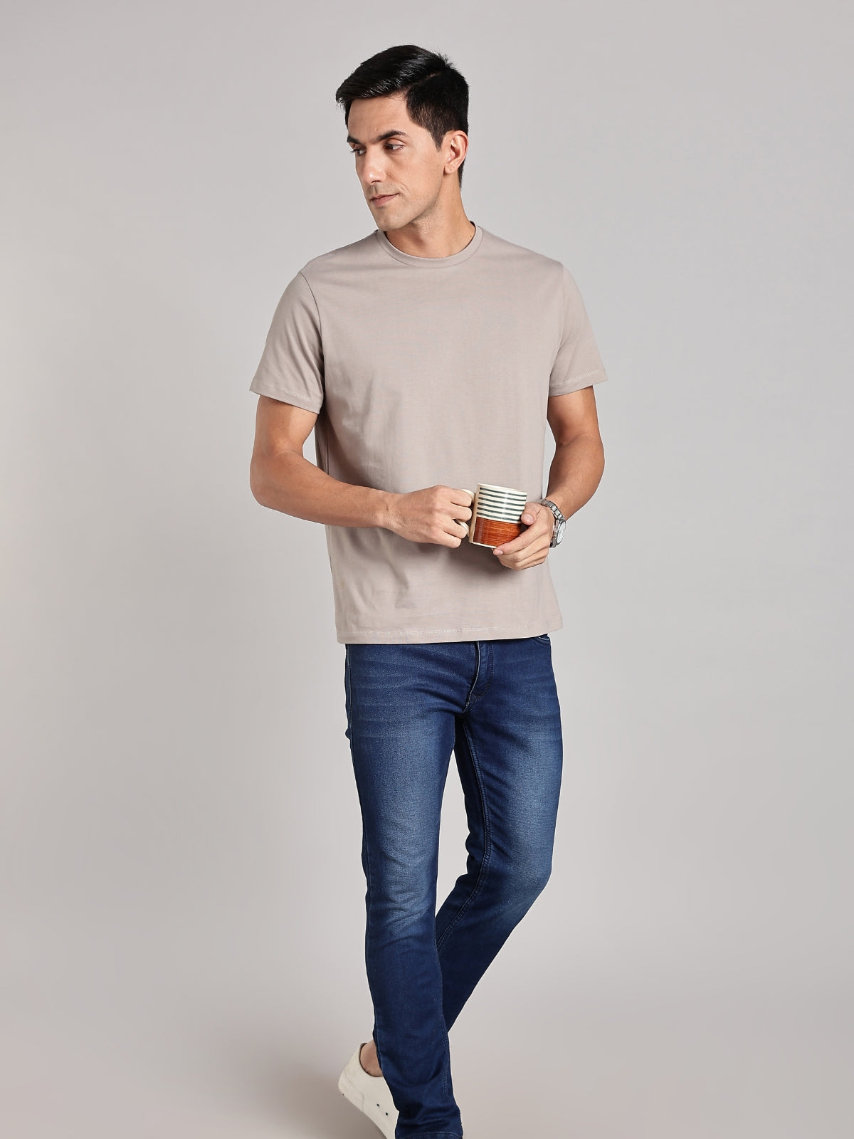 Solid Men's Soft Premium 100% Cotton Crew T-Shirt Eagle Wing Smoke Melange