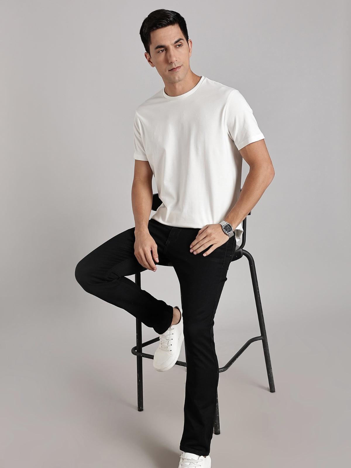 Solid Men's Premium Muscle Fit Cotton Crew T-Shirt Chalk White