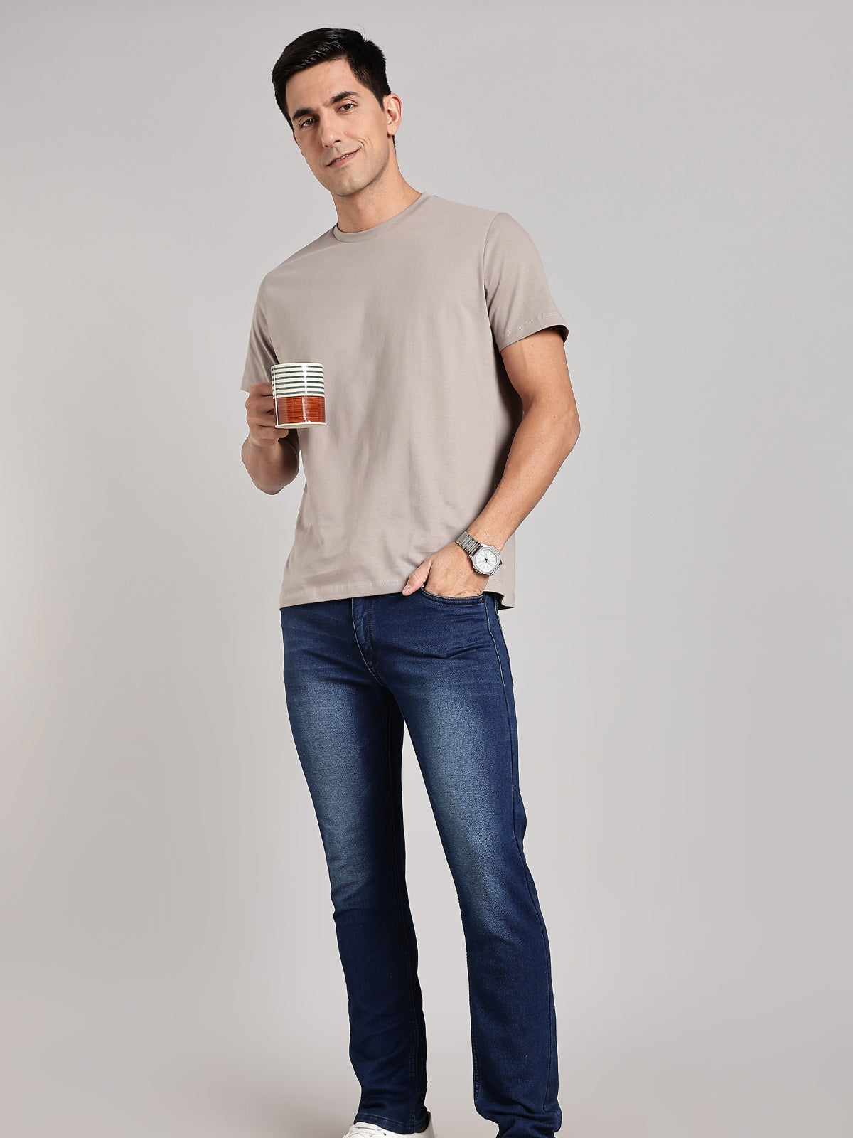 Solid Men's Soft Premium 100% Cotton Crew T-Shirt You are Magic Greasy Grey
