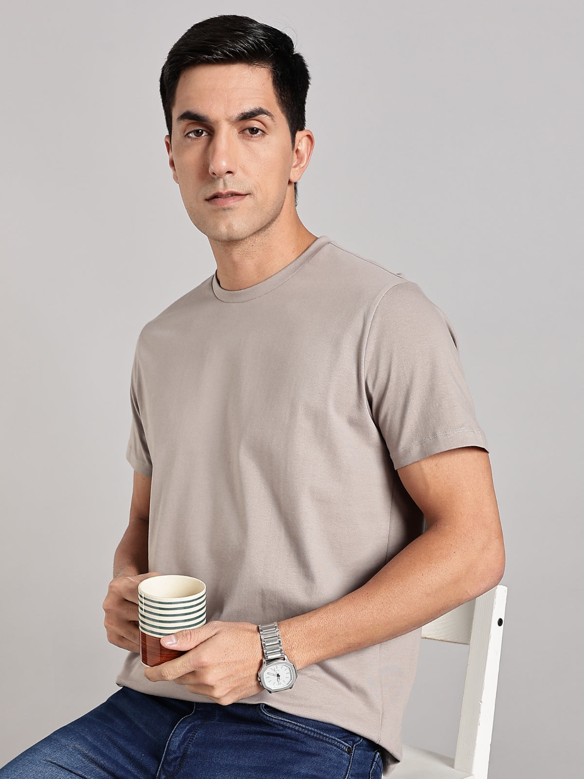 Solid Men's Premium Muscle Fit Cotton Crew T-shirt Trust Your Instincts Atomic Aluminium