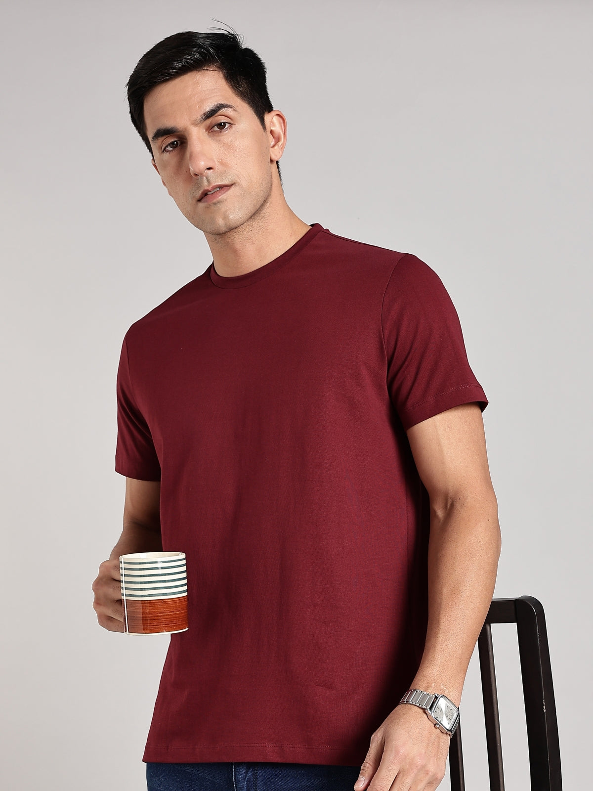 Solid Men's Soft Premium 100% Cotton Crew T-Shirt Mission Maroon