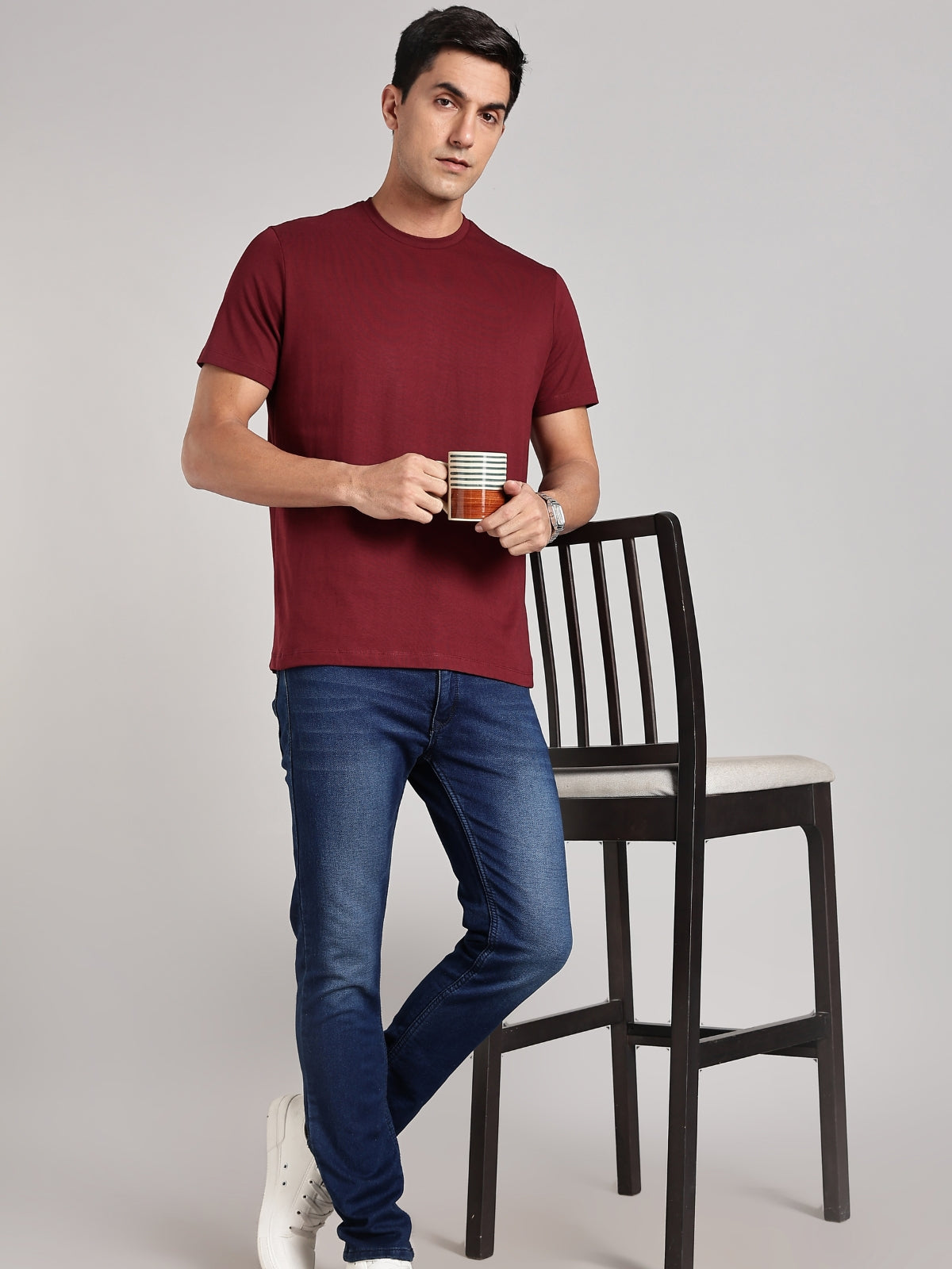 Solid Men's Soft Premium 100% Cotton Crew T-Shirt Mission Maroon