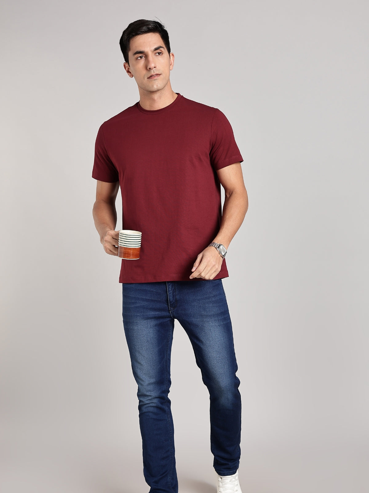 Solid Men's Premium Muscle Fit Cotton Crew T-Shirt Workday Wine