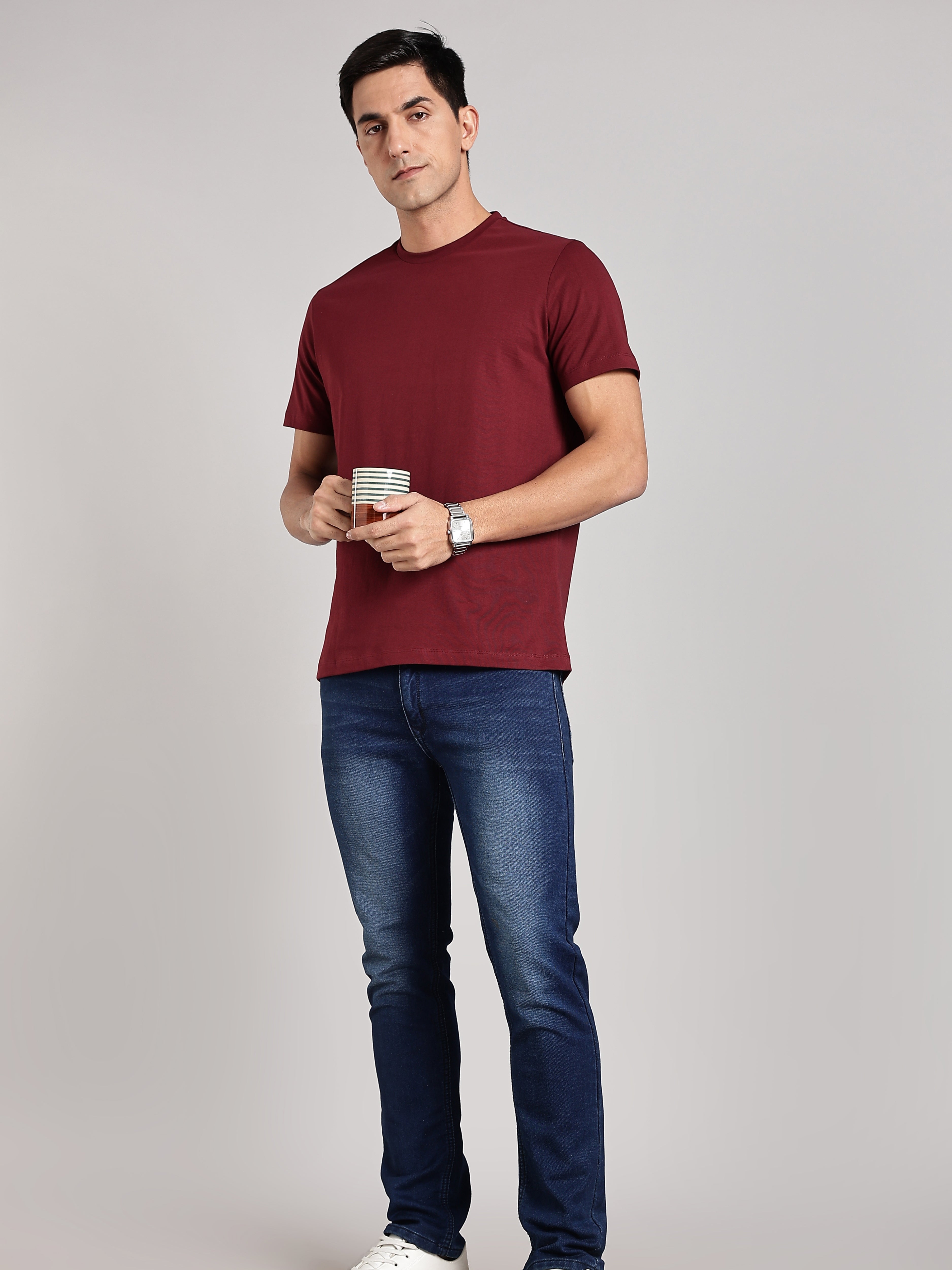 Solid Men's Soft Premium 100% Cotton Crew T-Shirt Door Blocks Mission Maroon