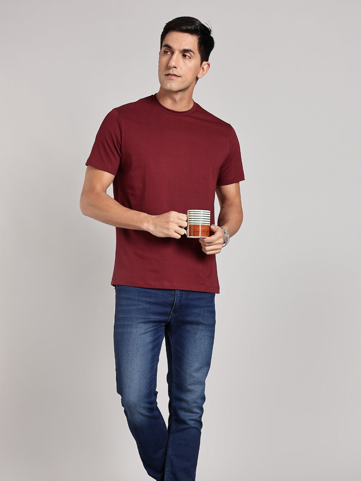 Solid Men's Soft Premium 100% Cotton Crew T-Shirt Addicted To Black Mission Maroon