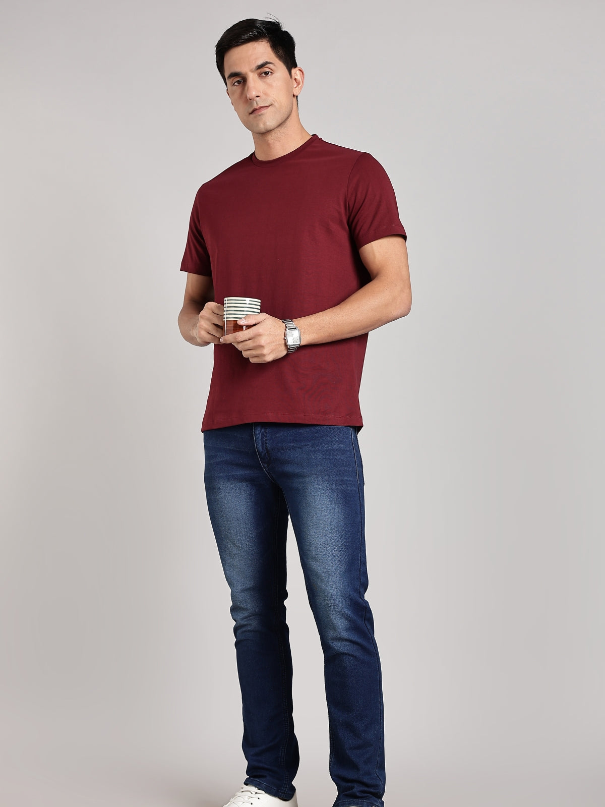 Solid Men's Soft Premium 100% Cotton Crew T-Shirt Mission Maroon