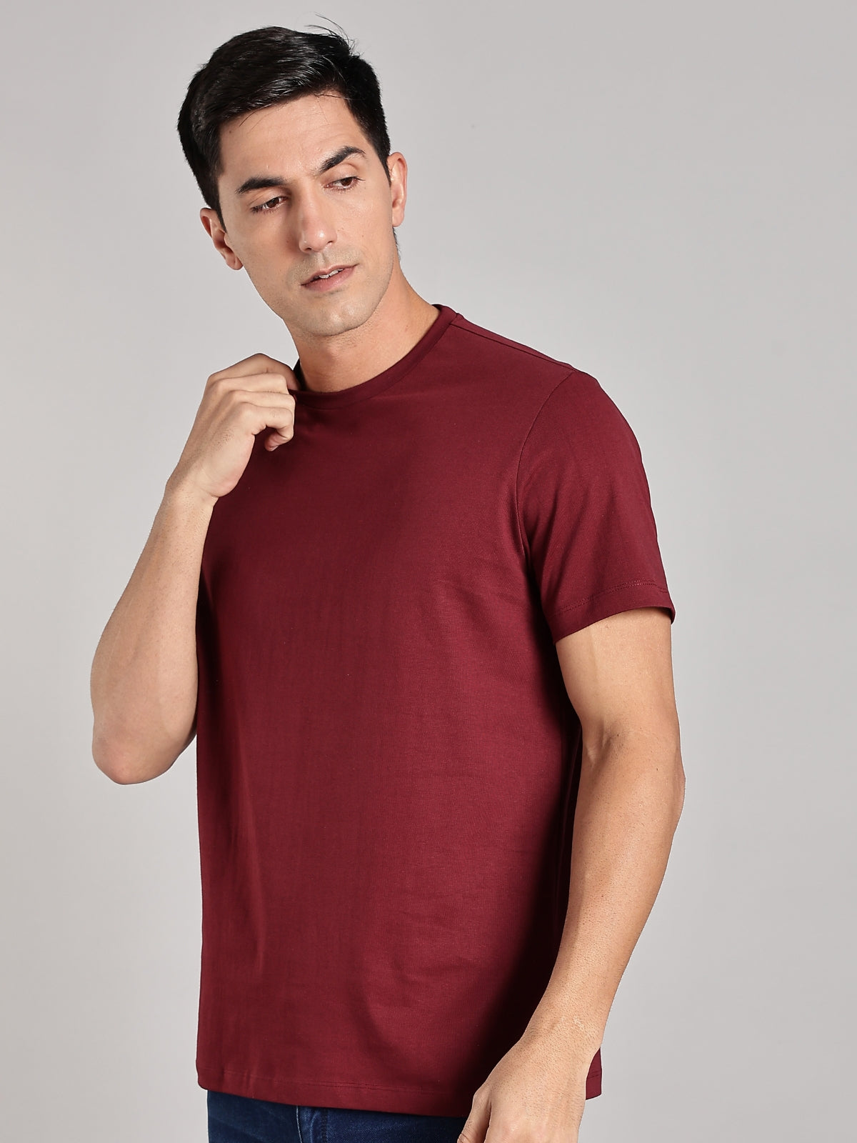 Solid Men's Soft Premium 100% Cotton Crew T-Shirt Mission Maroon