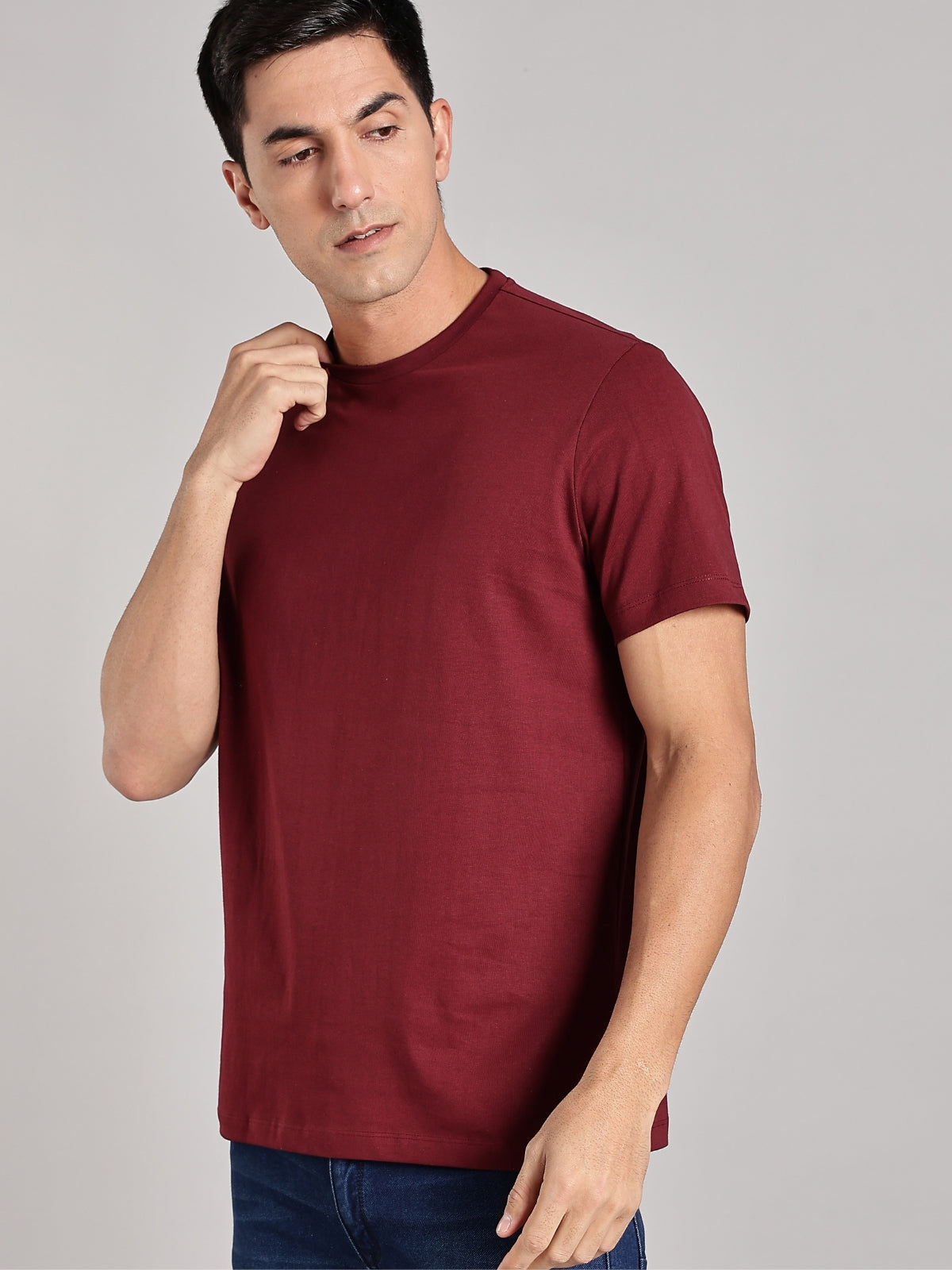 Solid Men's Soft Premium 100% Cotton Crew T-shirt Fly Mission Maroon