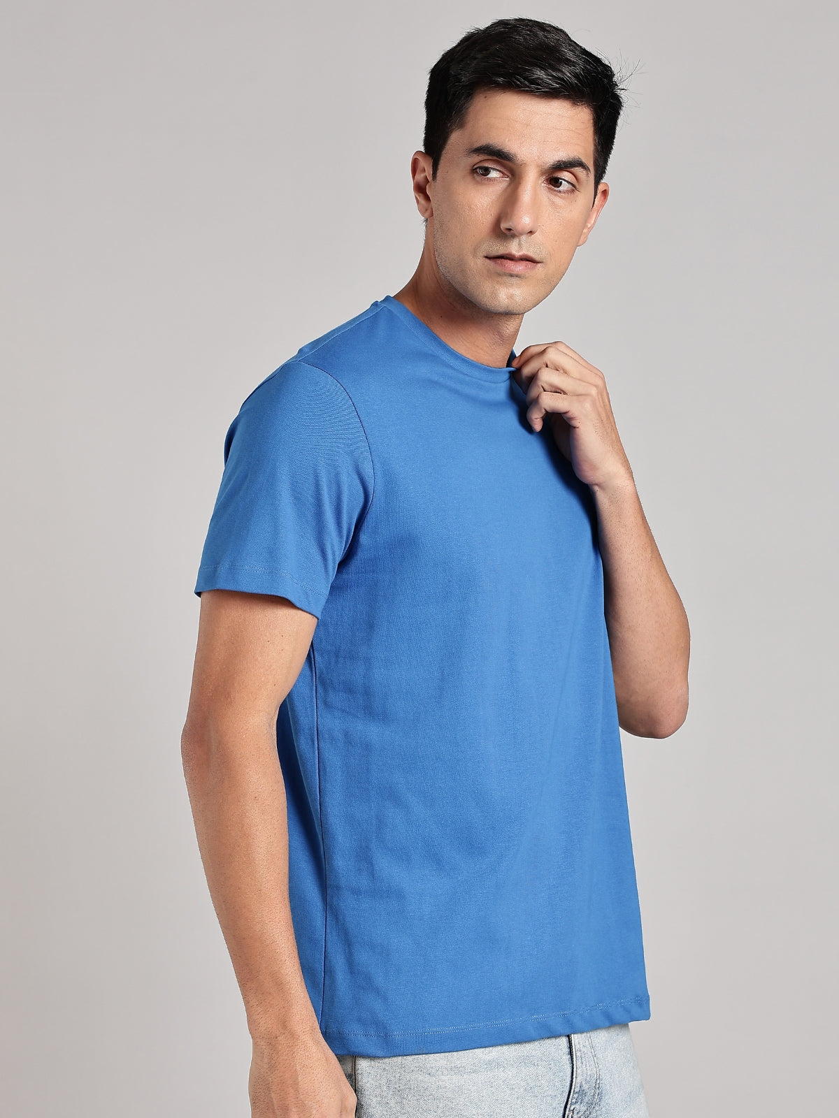 Solid Men's Soft Premium 100% Cotton Crew T-Shirt Addicted To Black Ready Royal Blue