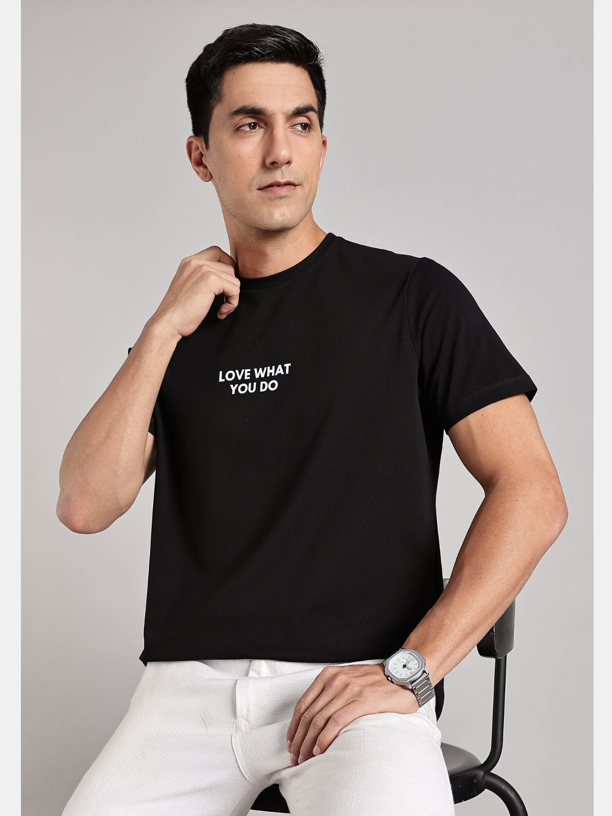 Solid Men's Premium Muscle Fit Cotton Crew T-shirt Love What You Do Brave Black