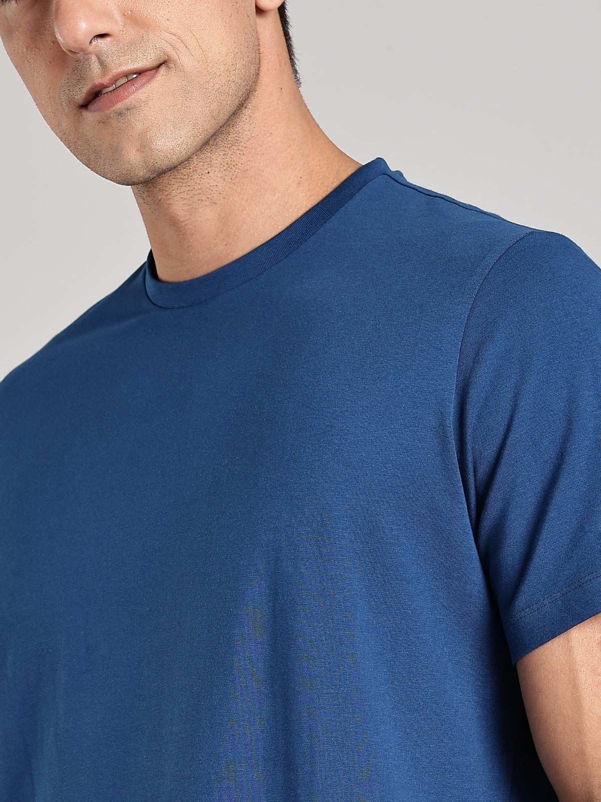 Solid Men's Premium Muscle Fit Cotton Crew T-shirt Work More Talk Less Airforce Blue