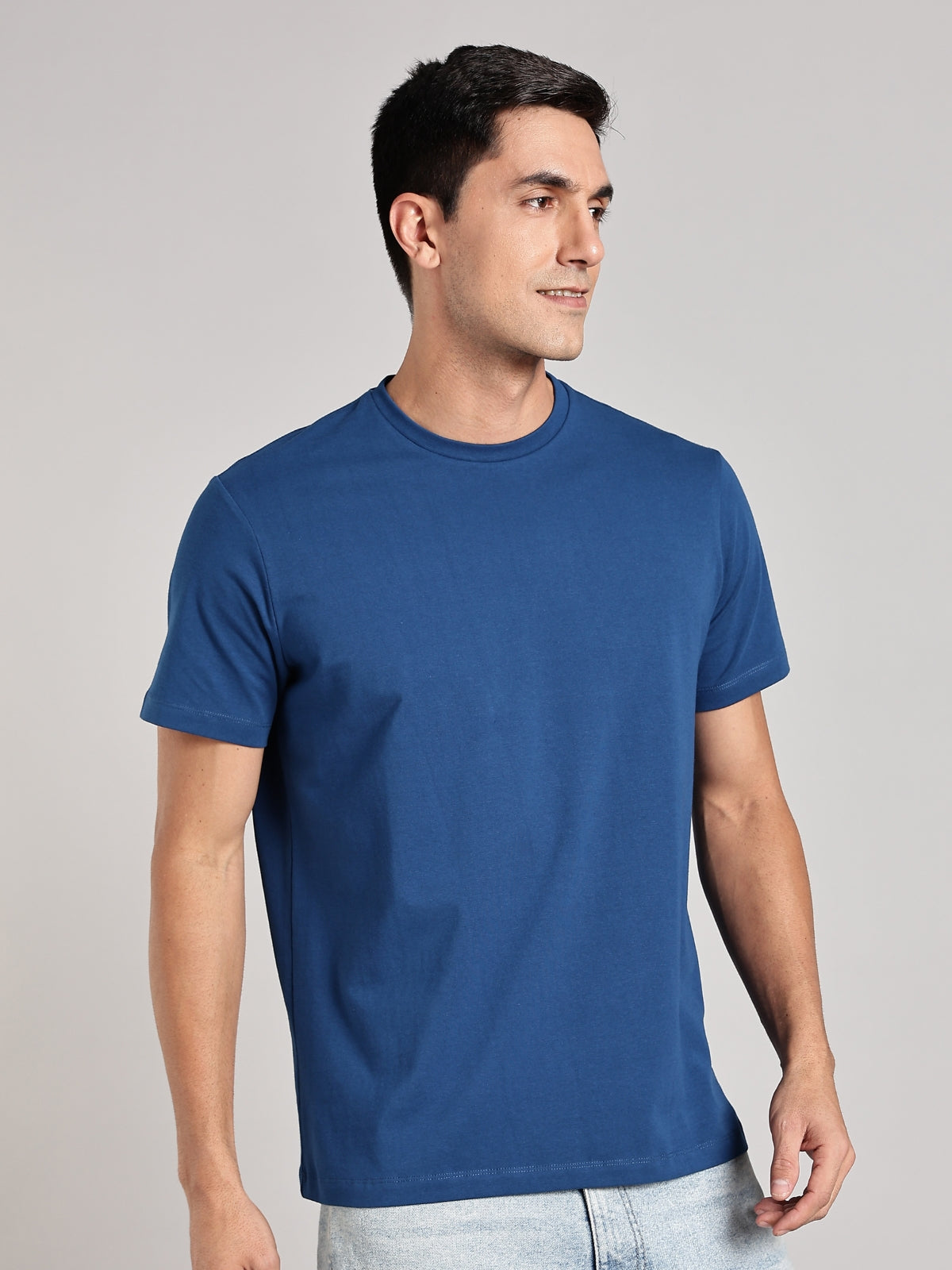 Solid Men's Premium Muscle Fit Cotton Crew T-Shirt Make A Difference Airforce Blue