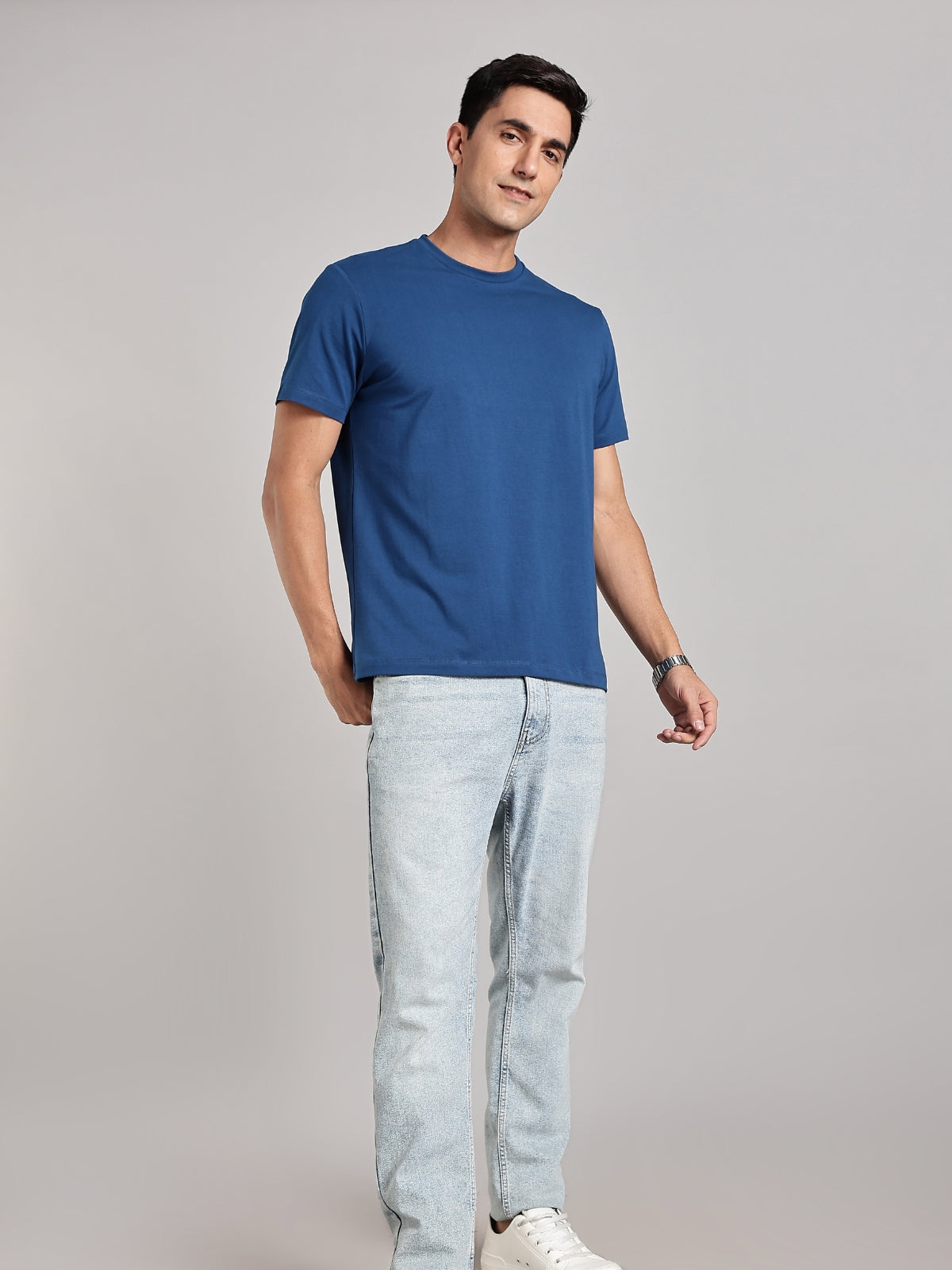 Solid Men's Premium Muscle Fit Cotton Crew T-shirt Love What You Do Airforce Blue