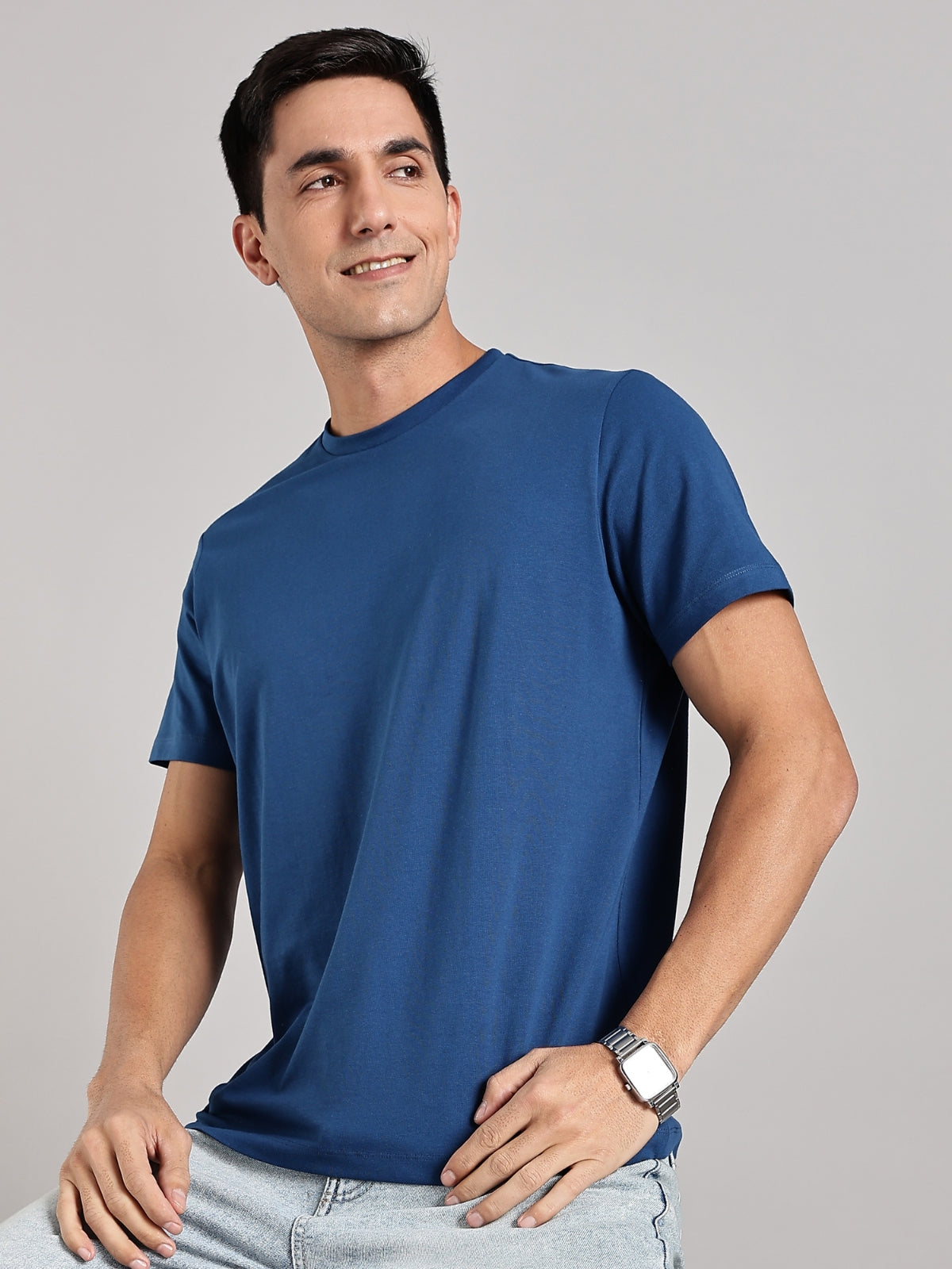 Solid Men's Premium Muscle Fit Cotton Crew T-shirt Love What You Do Airforce Blue