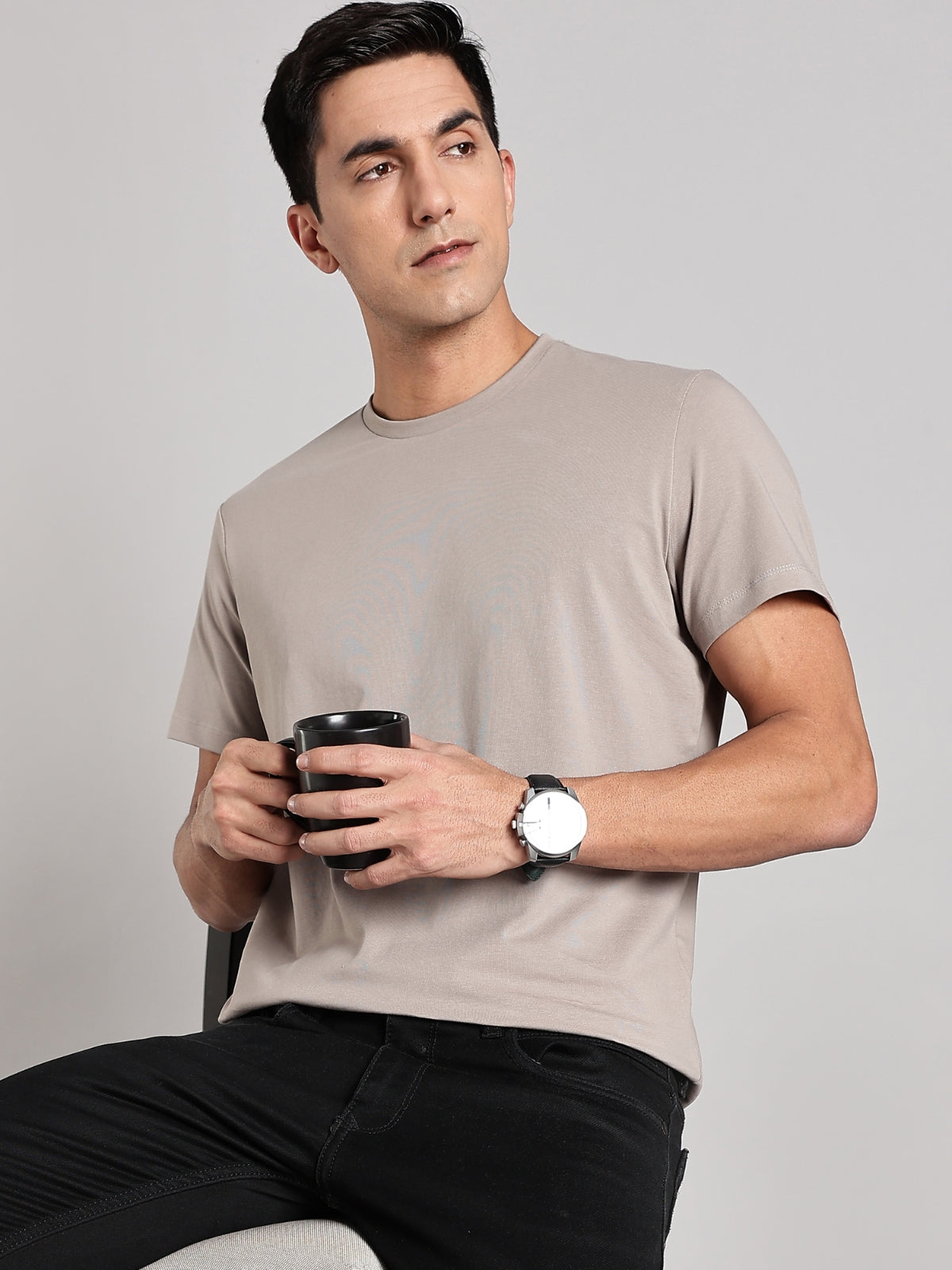 Solid Men's Premium Muscle Fit Cotton Crew T-Shirt Atomic Aluminium