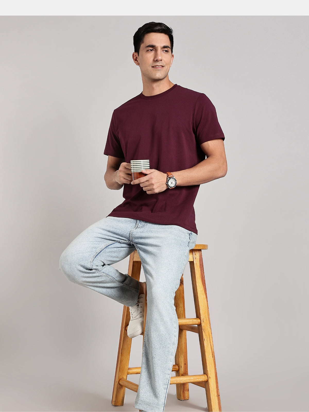 Solid Men's Premium Muscle Fit Cotton Crew T-shirt K Workday Wine