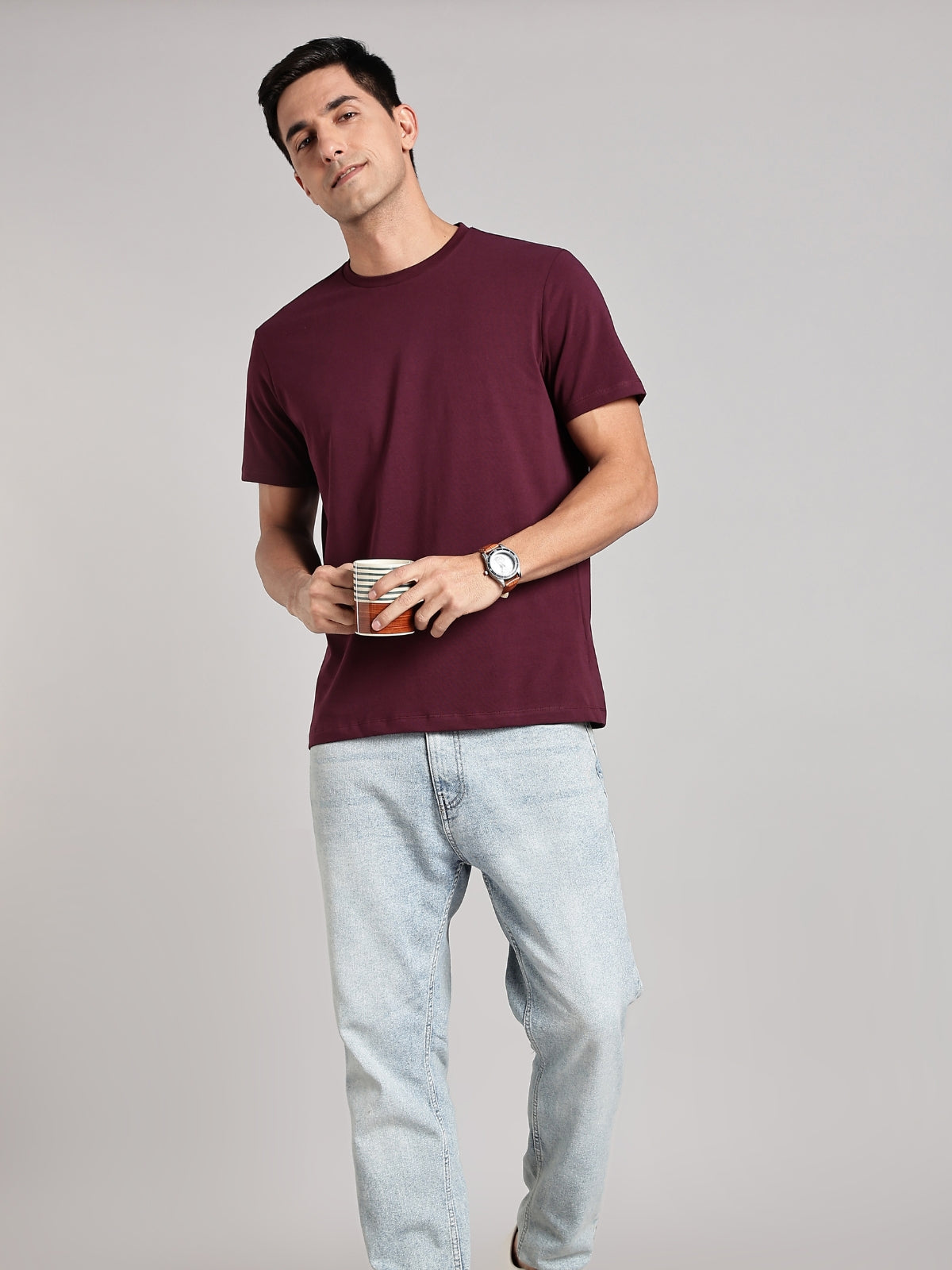 Solid Men's Premium Muscle Fit Cotton Crew T-shirt Why Workday Wine